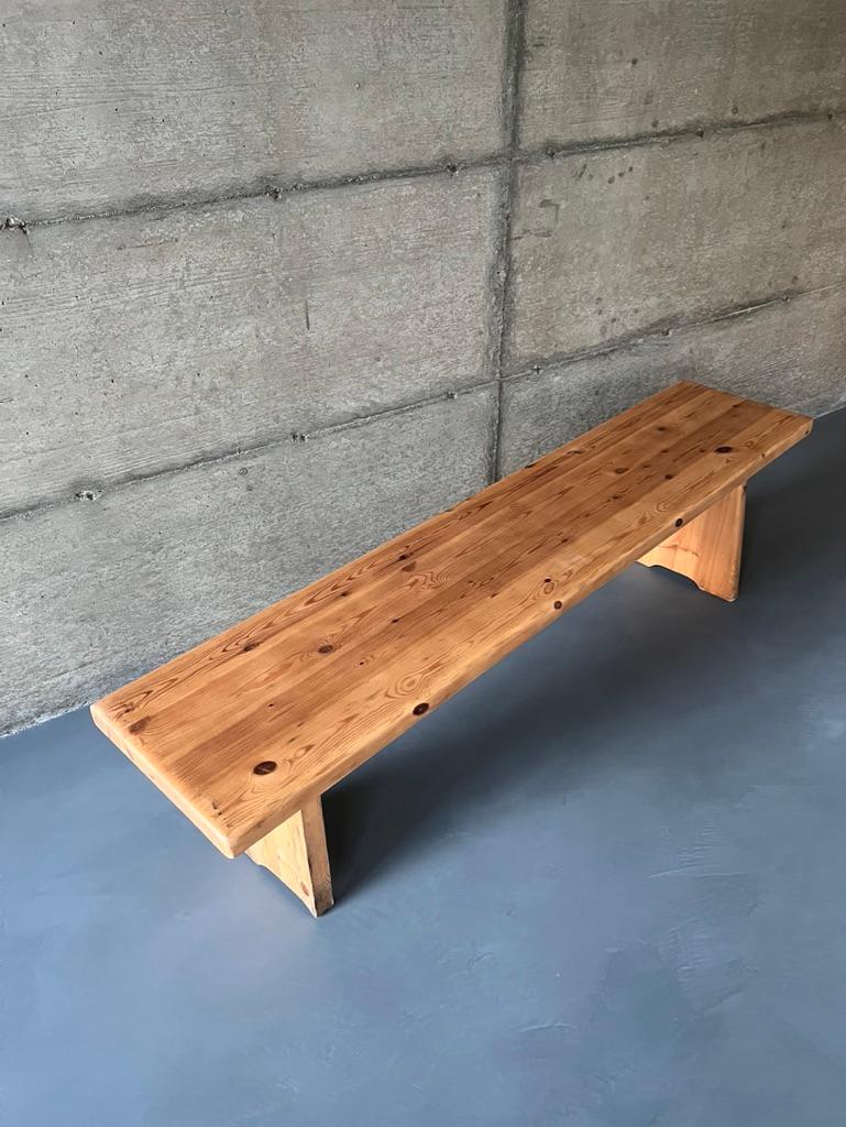 French Provincial French Bench in Pine, Perriand Spirit, 1970's For Sale