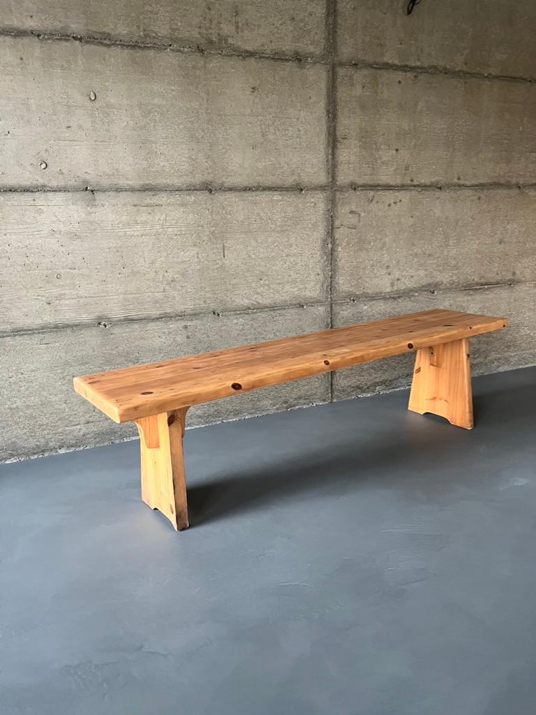Late 20th Century French Bench in Pine, Perriand Spirit, 1970's For Sale