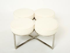 French Bench Ottoman Brushed Steel and Wool Bouclé 1970s