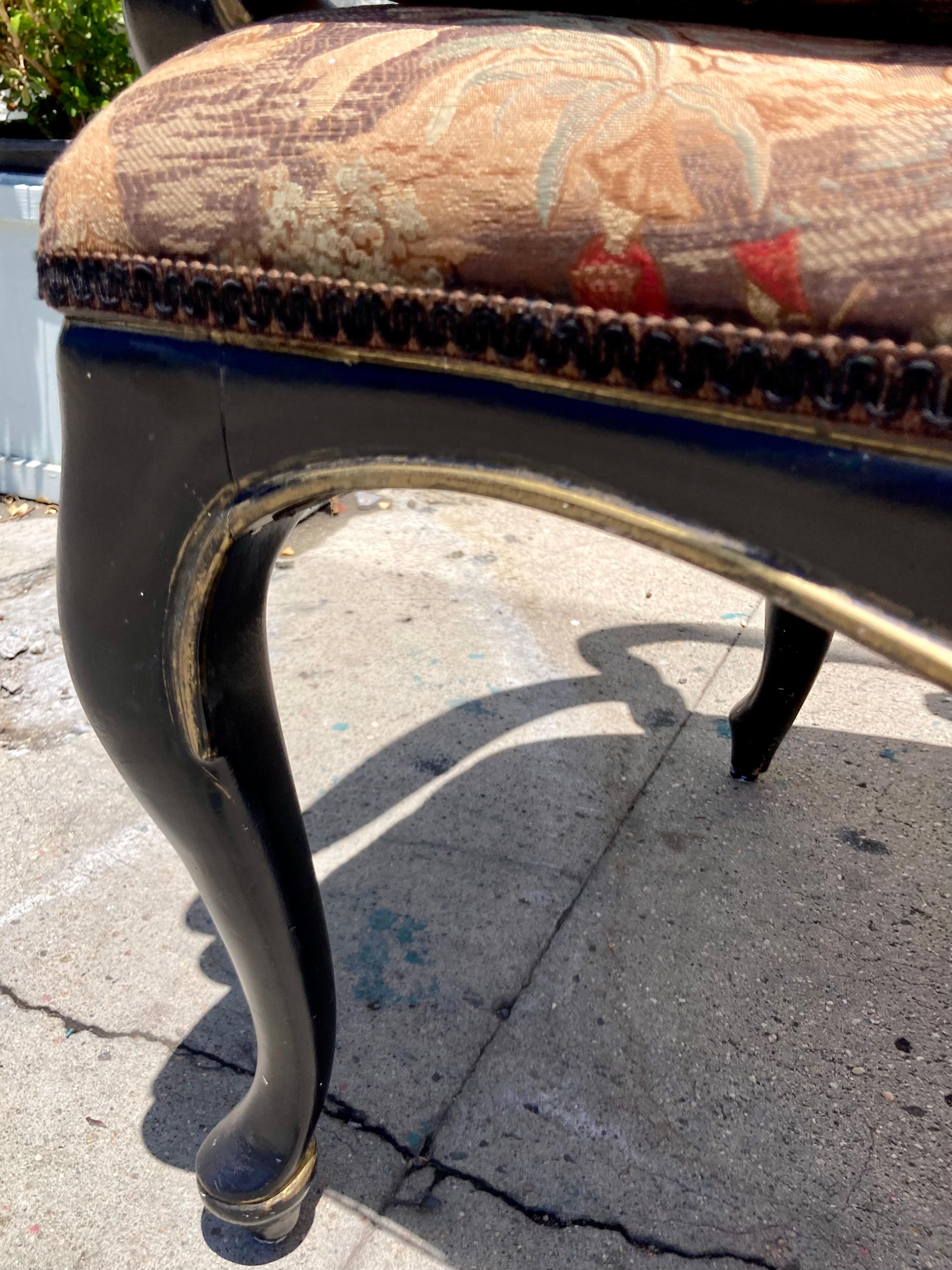 French Bench Painted Noir and Chinoiserie Upholstery For Sale 7