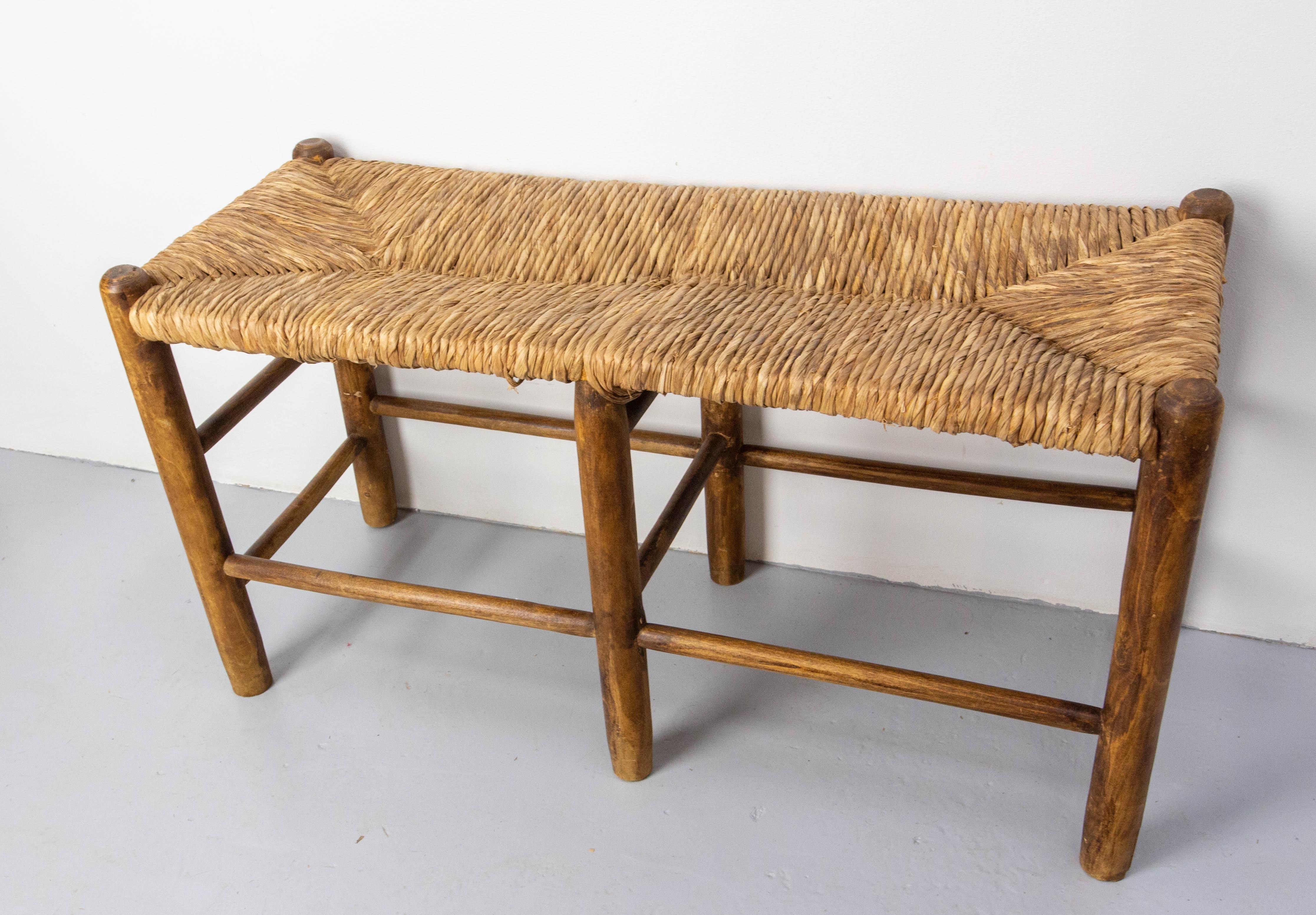 French Bench Poplar & Staw in the Charlotte Perriand style, circa 1950 In Good Condition In Labrit, Landes