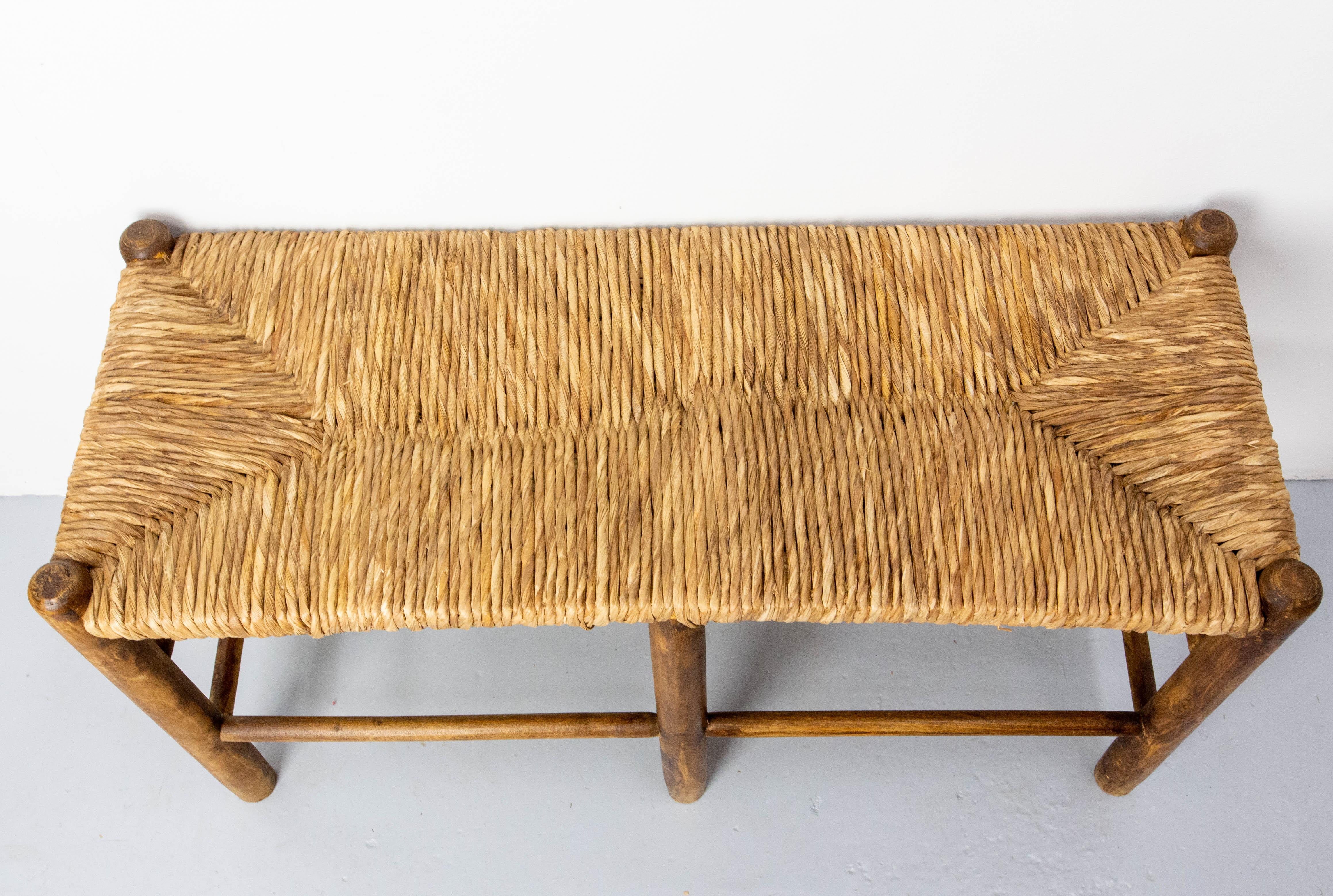 20th Century French Bench Poplar & Staw in the Charlotte Perriand style, circa 1950