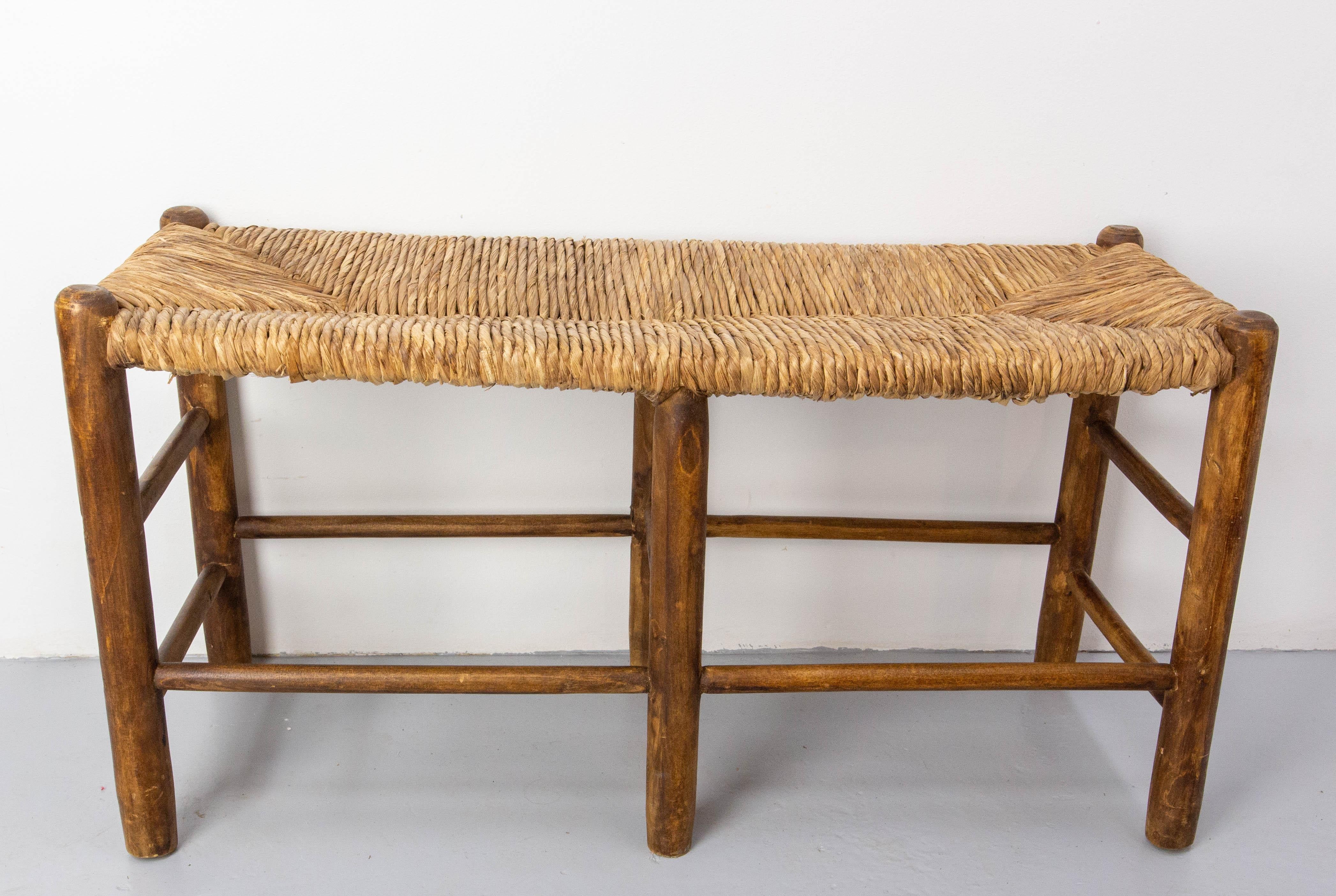 Straw French Bench Poplar & Staw in the Charlotte Perriand style, circa 1950
