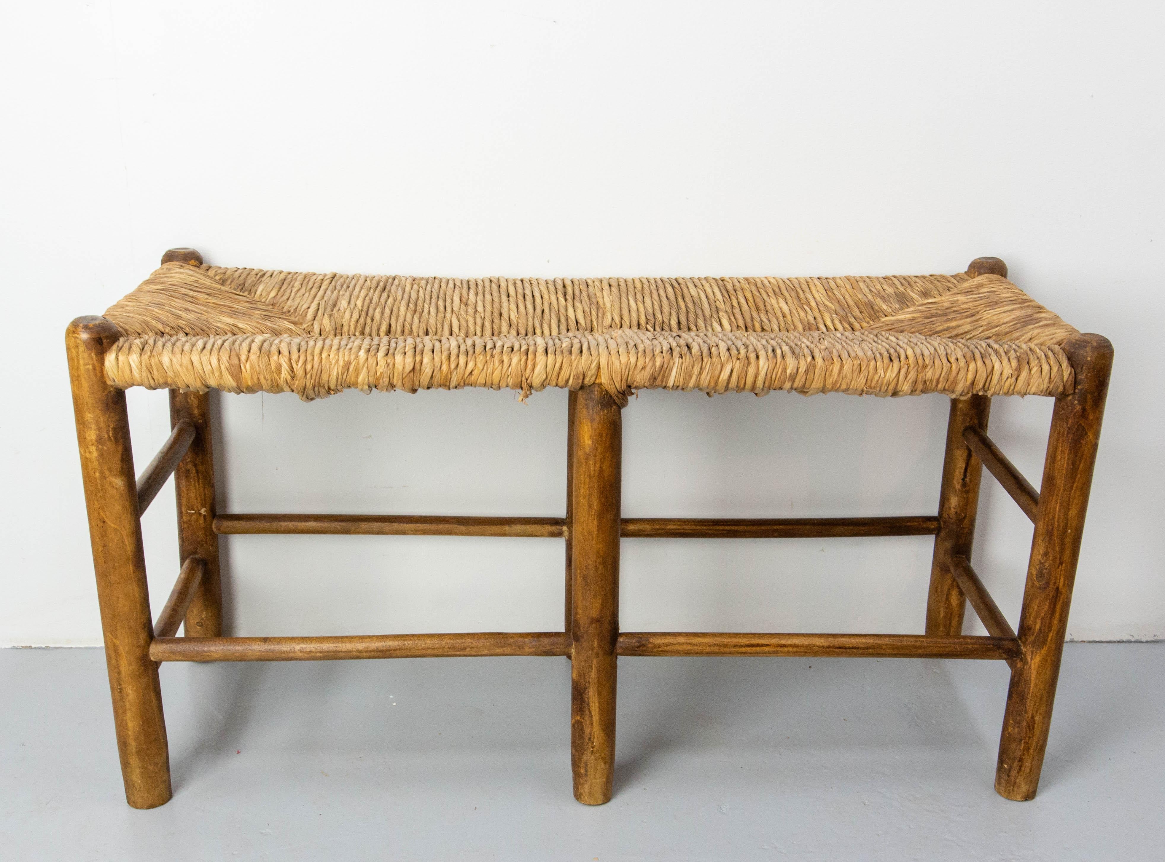 French Bench Poplar & Staw in the Charlotte Perriand style, circa 1950 1