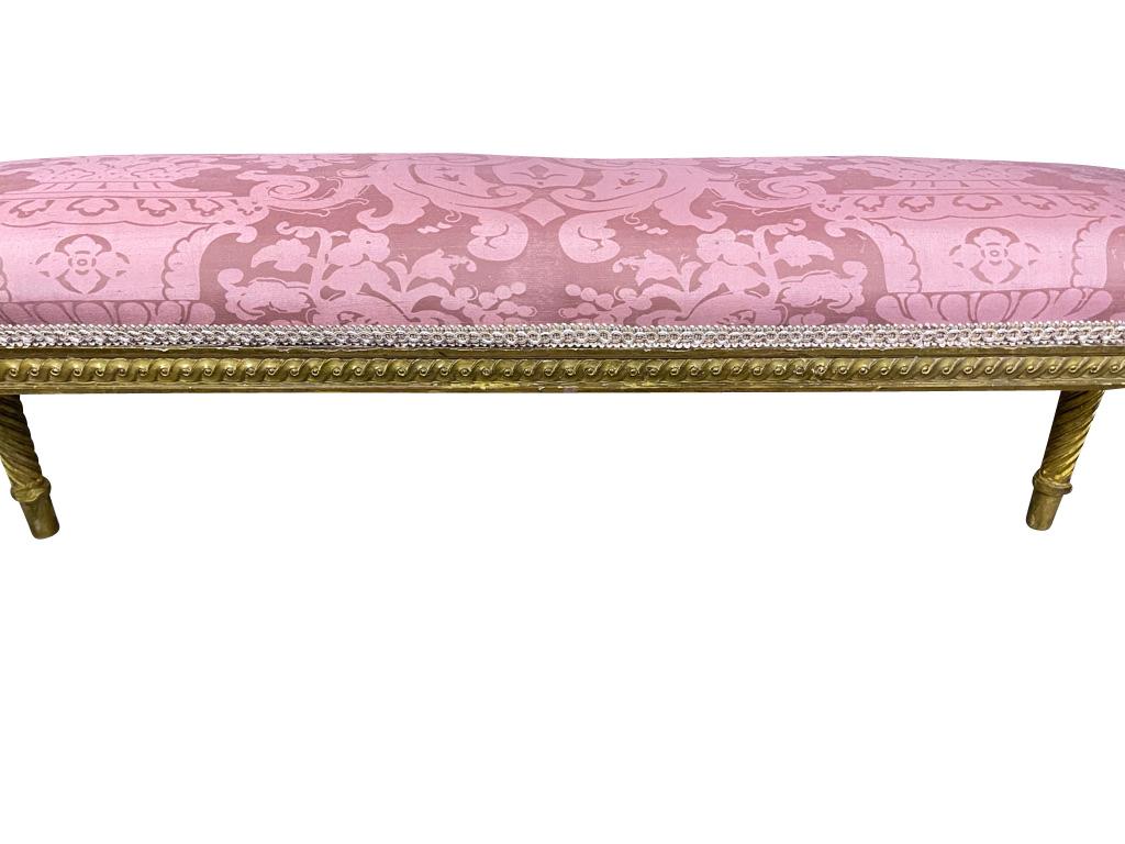 Louis XVI French Bench with Gilded Legs and Pink Fortuny Fabric