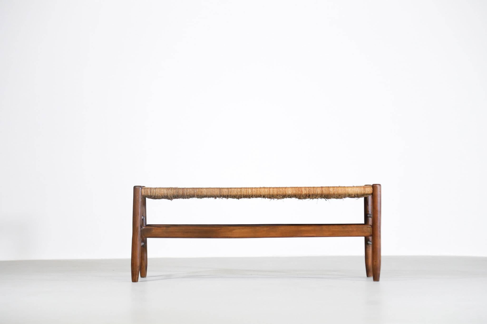 20th Century French Bench, Woven Rush Seat, 1950