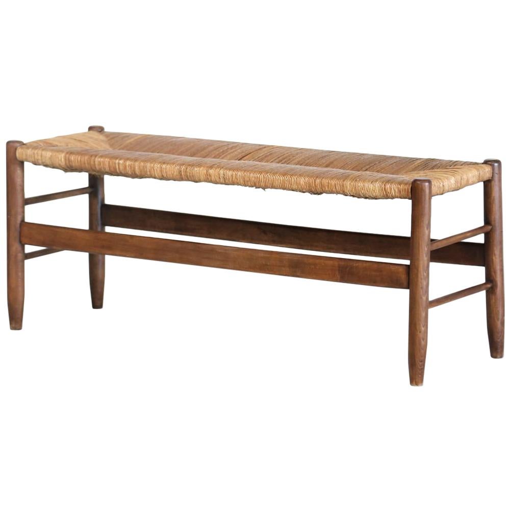 French Bench, Woven Rush Seat, 1950