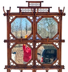 French Bent Bamboo Mirror & Cane Hall Tree / Umbrella Stand / Coat Rack