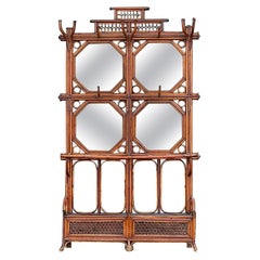 French Bent Bamboo Mirror & Cane Hall Tree / Umbrella Stand / Coat Rack