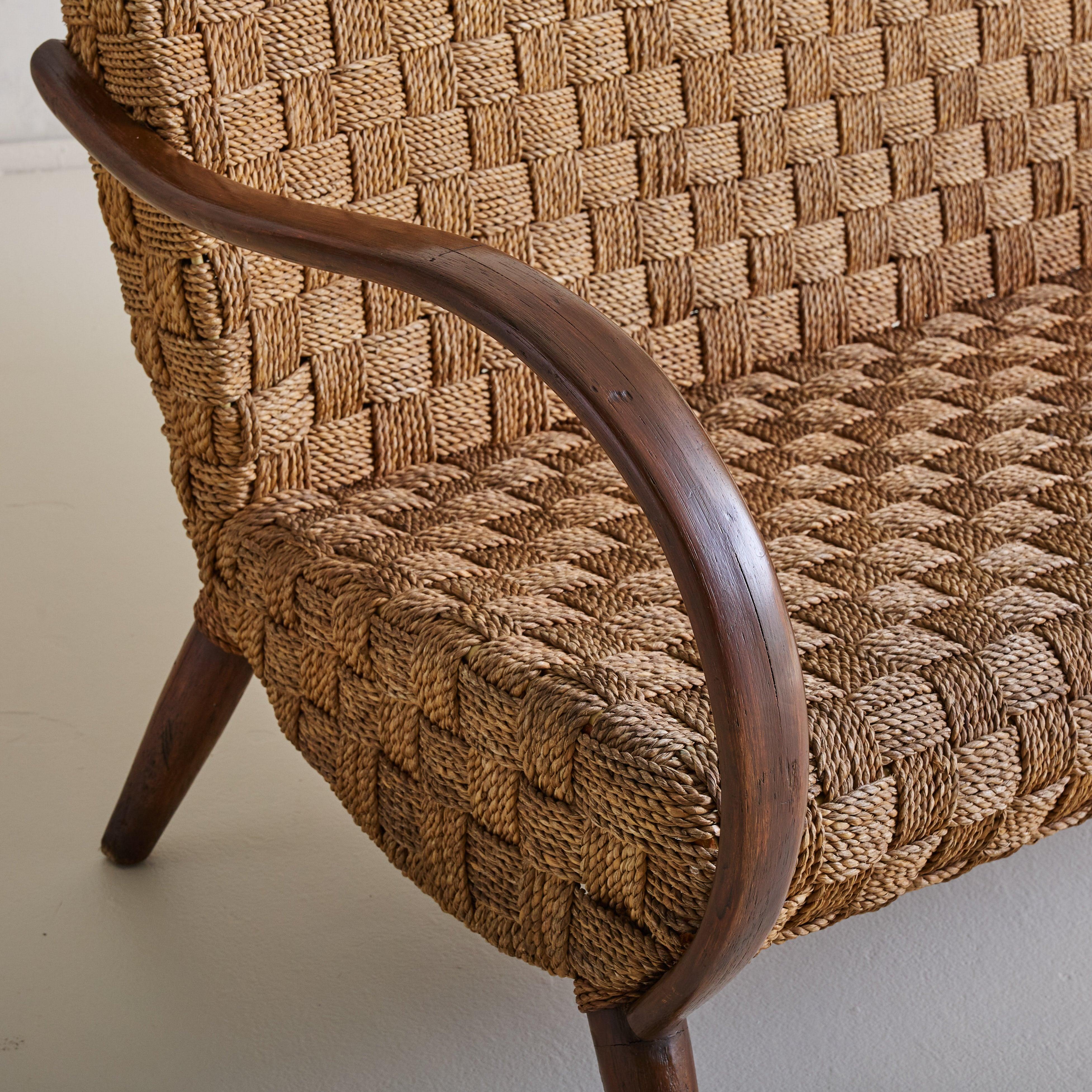 Mid-Century Modern Canapé français en bentwood et corde de roseau, années 1950 en vente