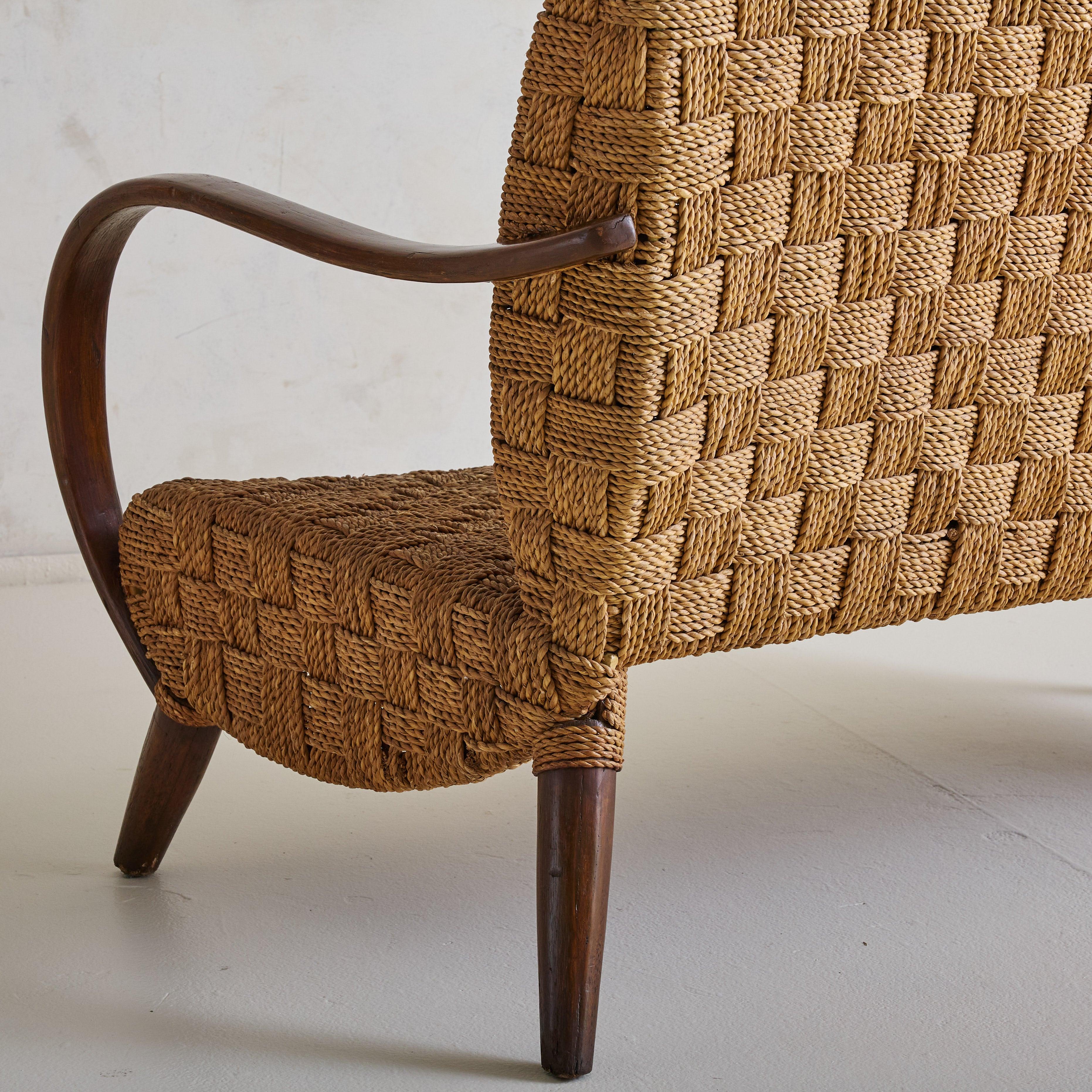 Français Canapé français en bentwood et corde de roseau, années 1950 en vente