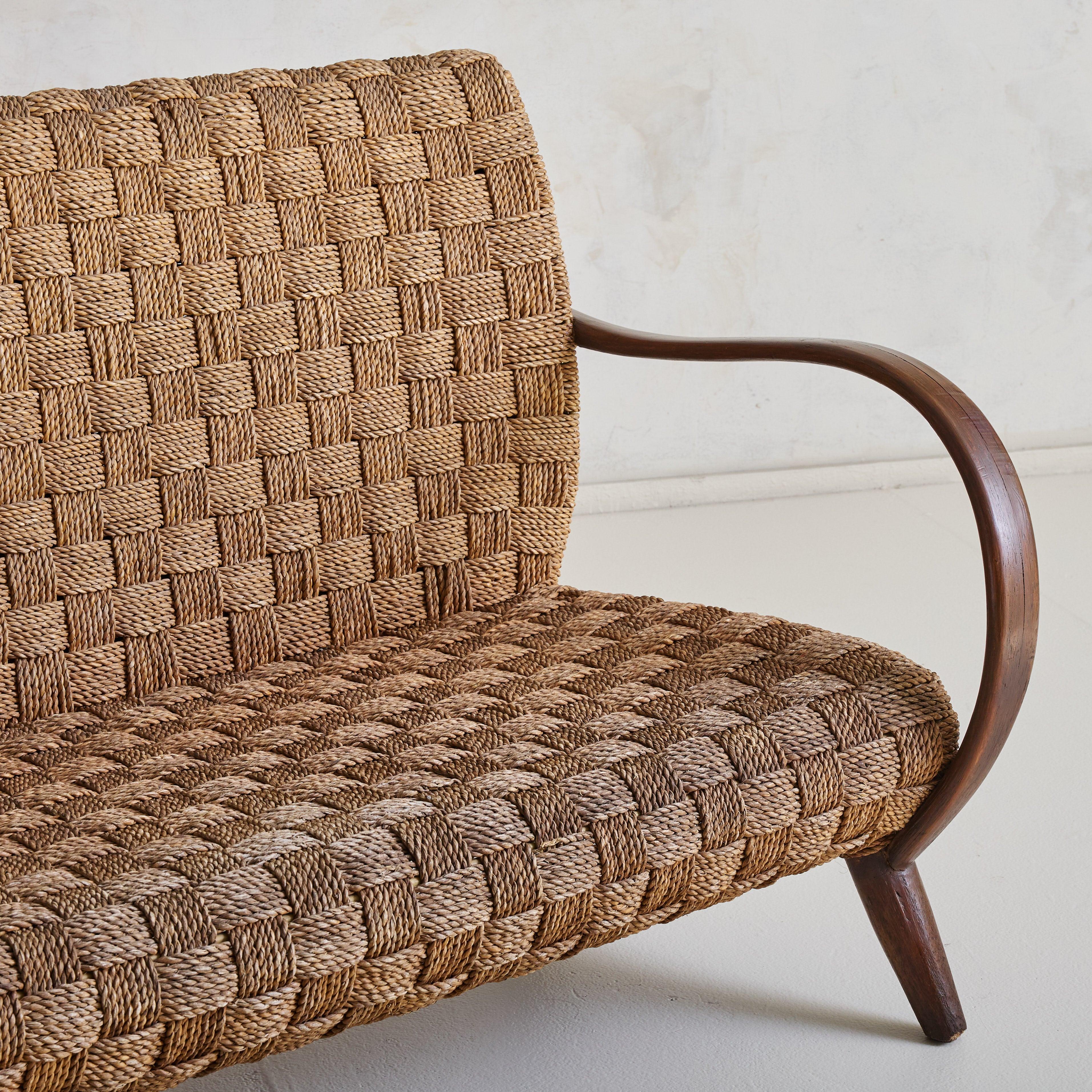 Corde Canapé français en bentwood et corde de roseau, années 1950 en vente