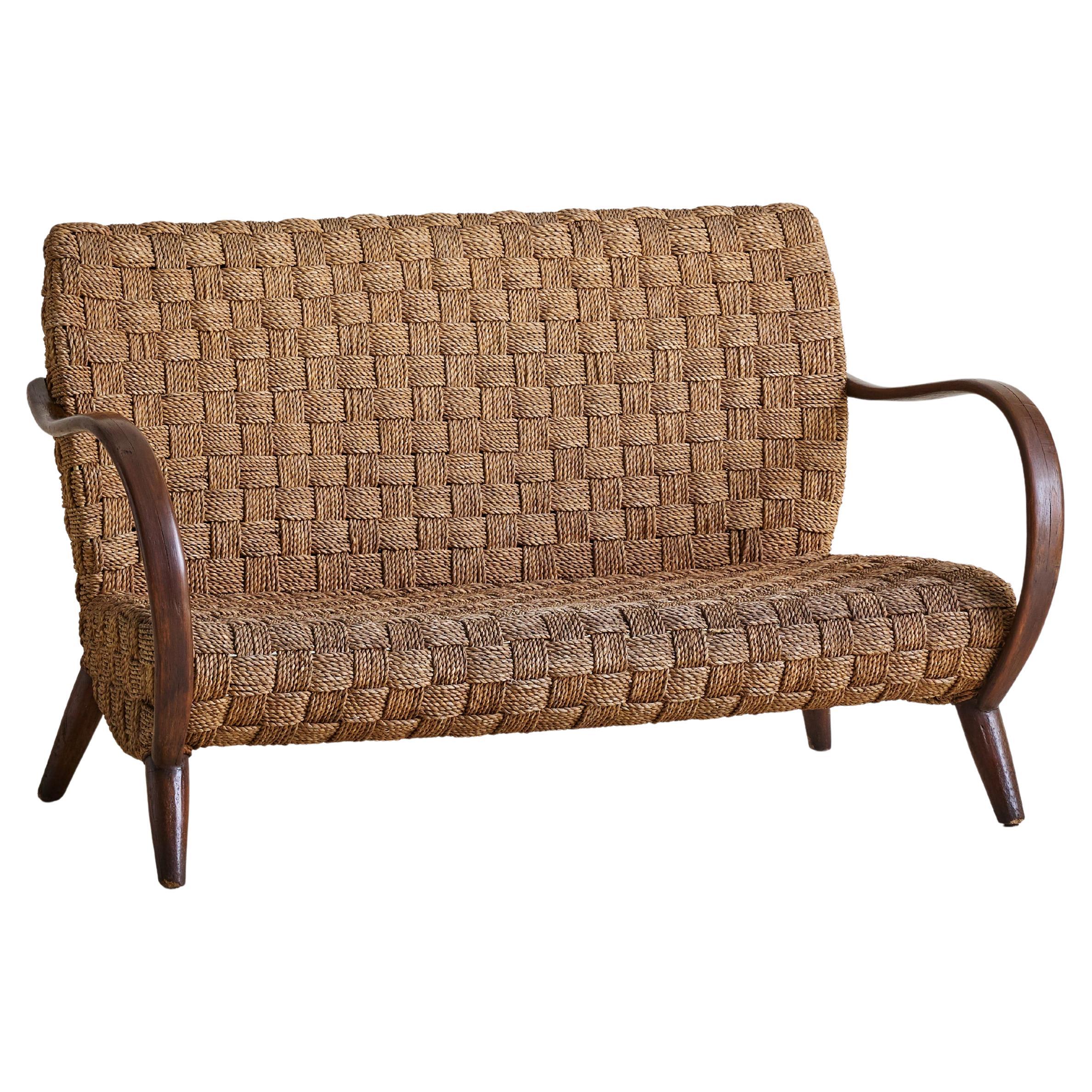 French Bentwood + Seagrass Rope Settee, 1950s