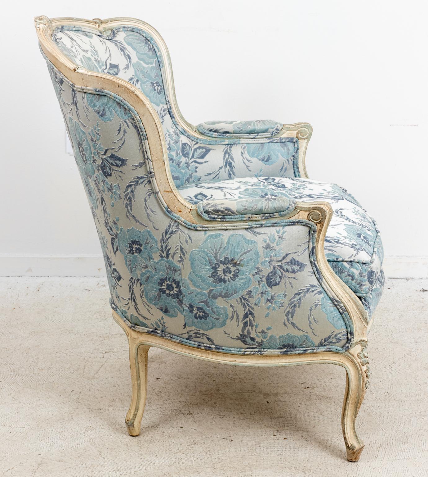 French Bergère Armchair and Ottoman 5