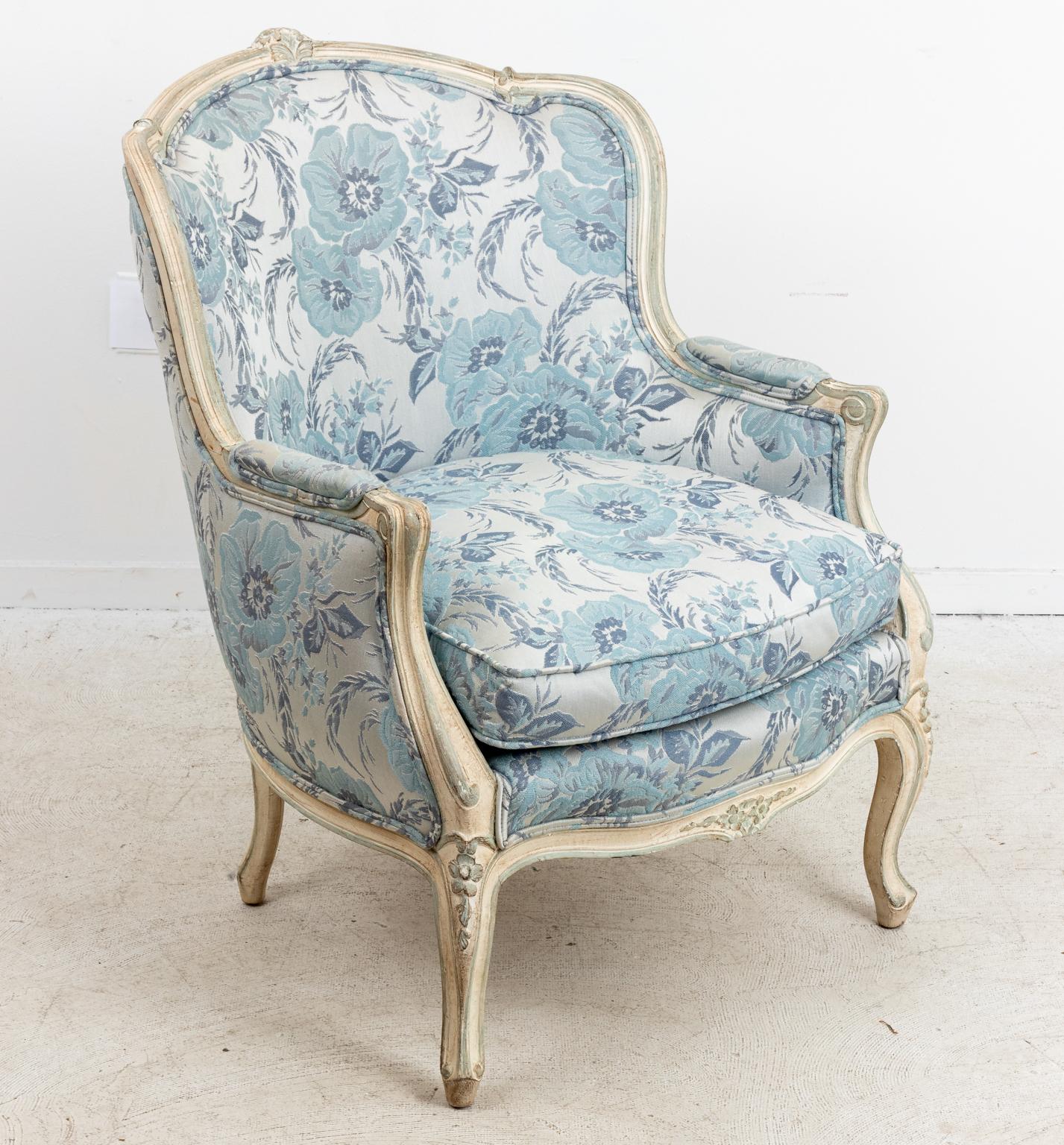 French Bergère Armchair and Ottoman 1