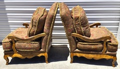 French Bergère Armchairs Chinoiserie Fabric Down Cushions by Classics Furniture