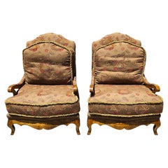 French Bergère Armchairs Chinoiserie Fabric Down Cushions by Classics Furniture