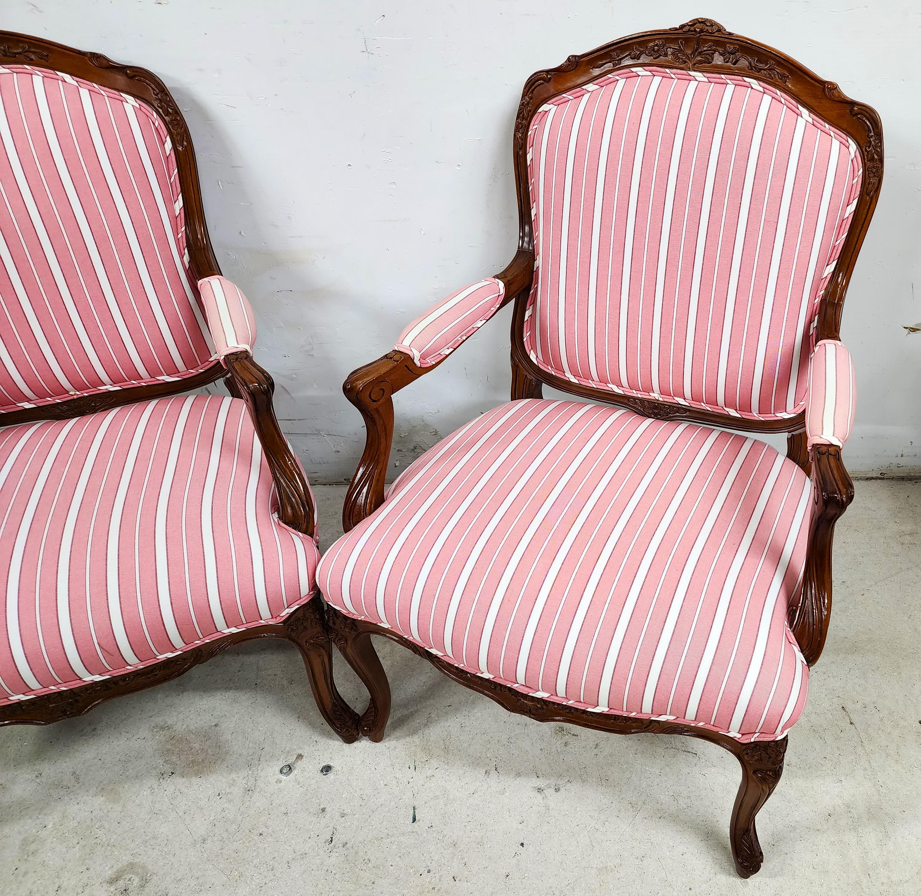 Hand-Carved French Bergere Armchairs Louis XV Vintage For Sale