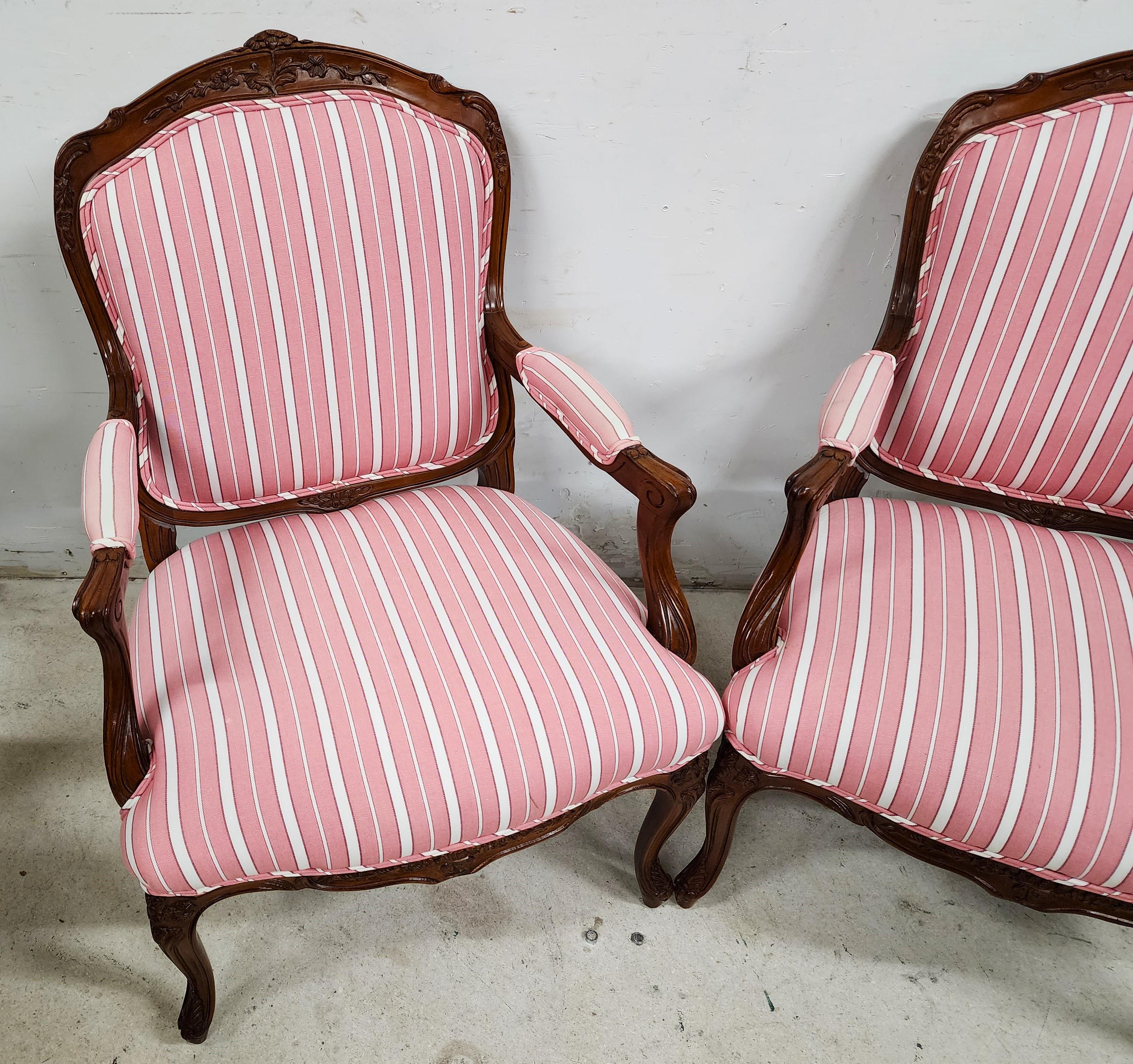 French Bergere Armchairs Louis XV Vintage In Good Condition For Sale In Lake Worth, FL