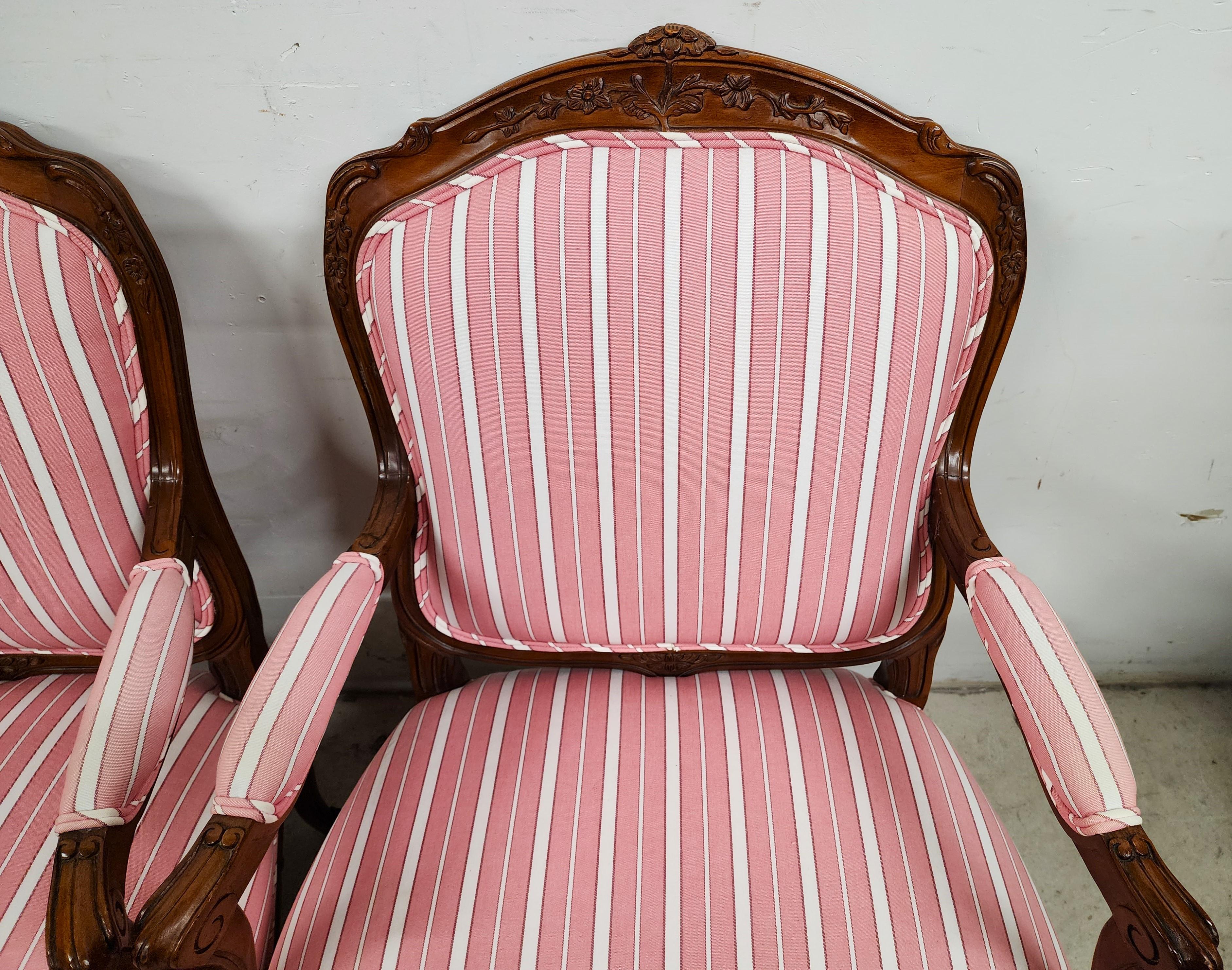 Cotton French Bergere Armchairs Louis XV Vintage For Sale
