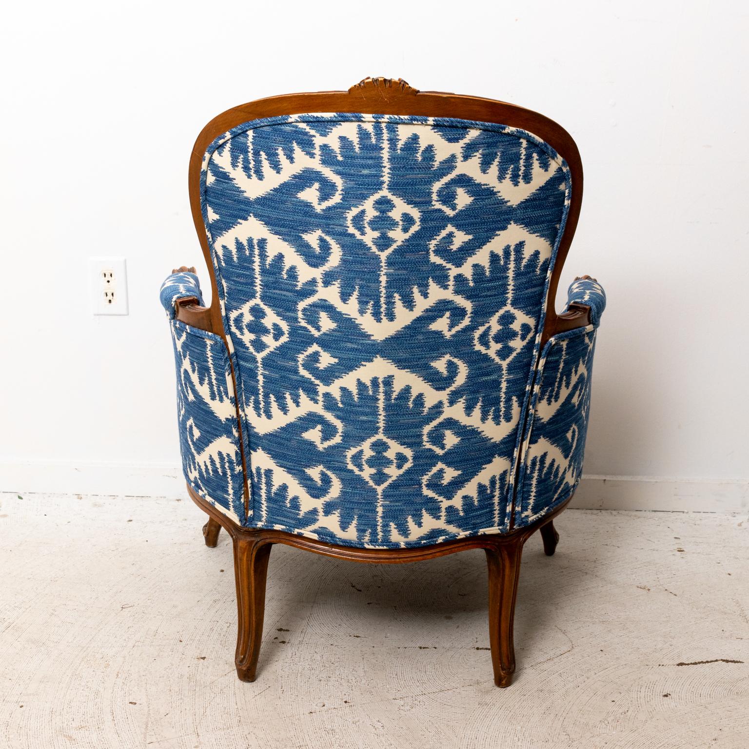20th Century French Bergere Chair in Blue and White
