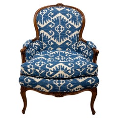 French Bergere Chair in Blue and White