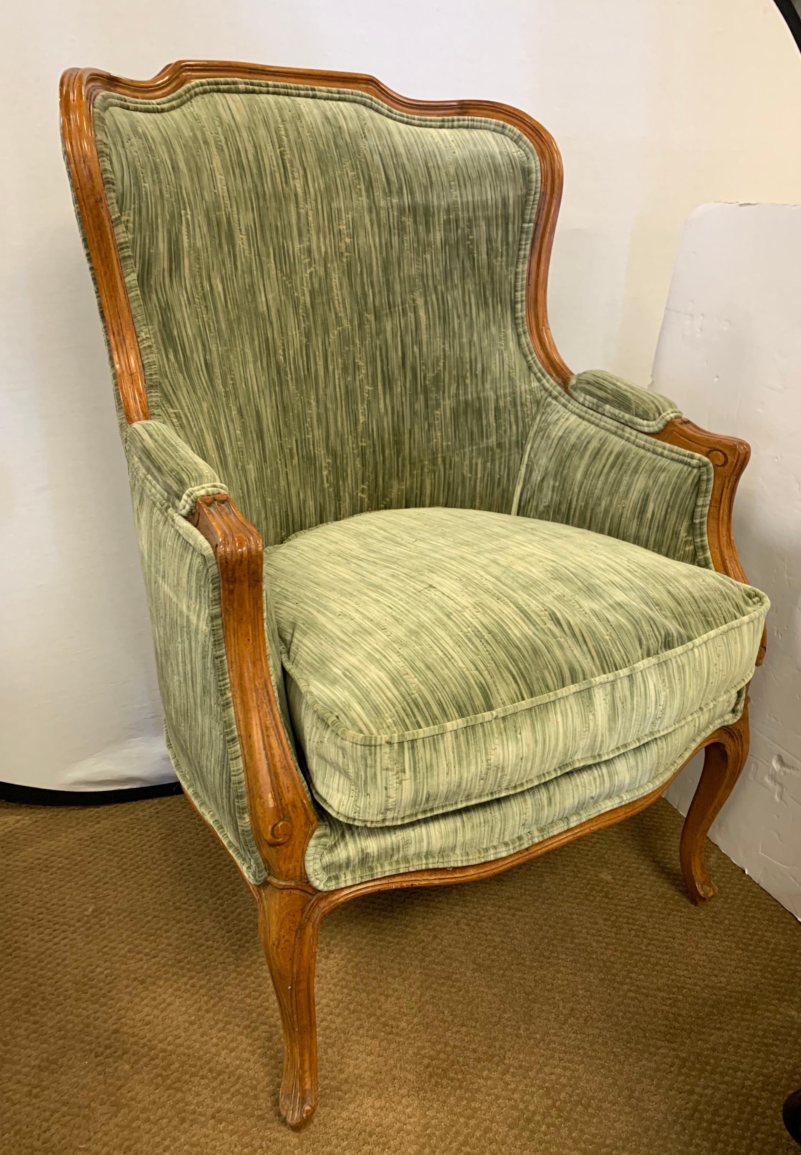 Louis XVI French Bergère Chair Newly Upholstered in Crushed Velvet Clarence House Textile