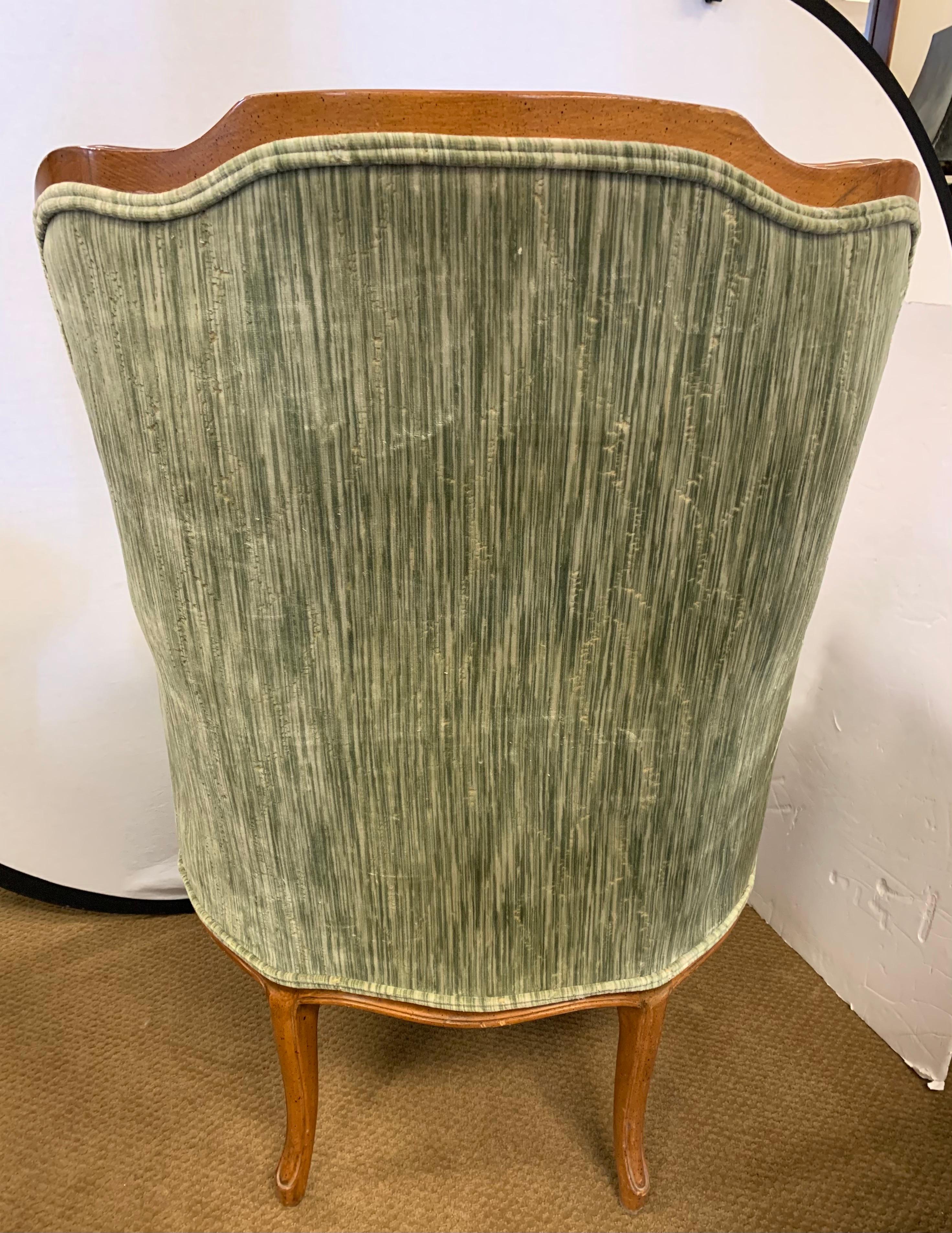 Mid-20th Century French Bergère Chair Newly Upholstered in Crushed Velvet Clarence House Textile