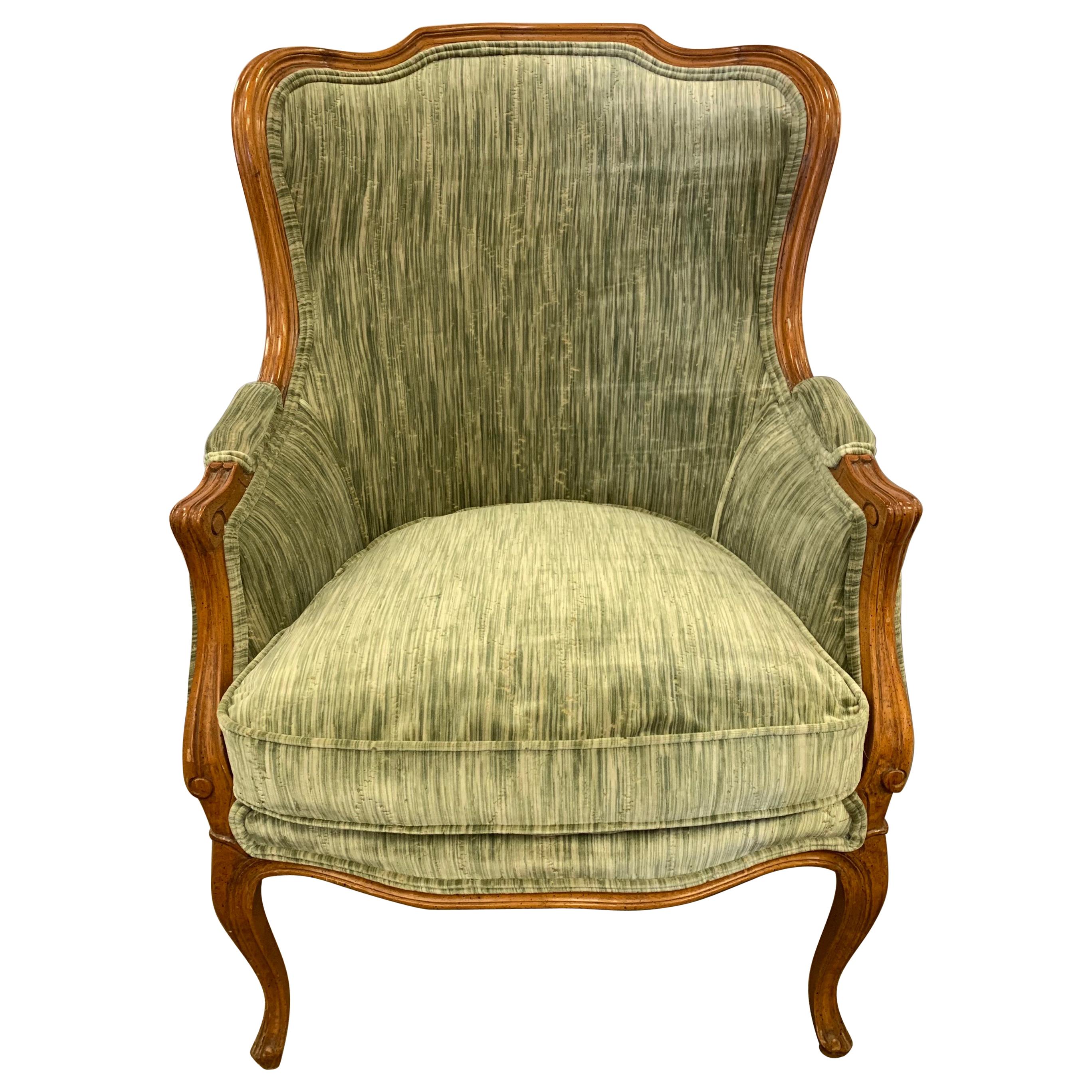 French Bergère Chair Newly Upholstered in Crushed Velvet Clarence House Textile