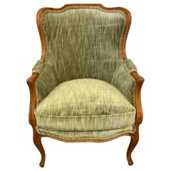 Vintage French Bergère Chair Newly Upholstered in Crushed Velvet Clarence House Textile