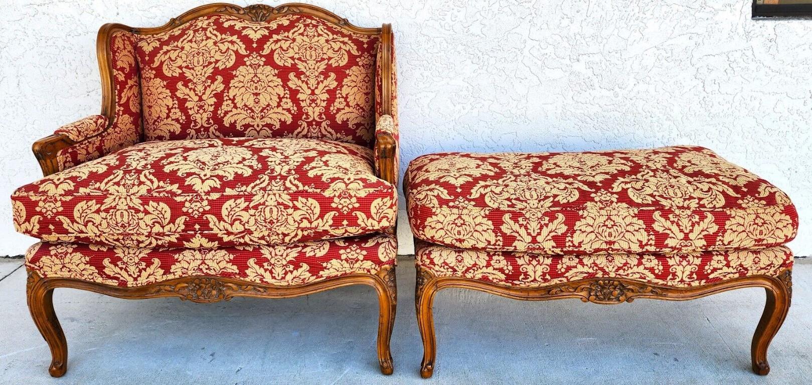French Bergere Chair & Ottoman Oversized In Good Condition In Lake Worth, FL