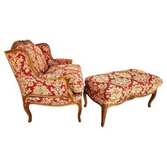 French Bergere Chair & Ottoman Oversized