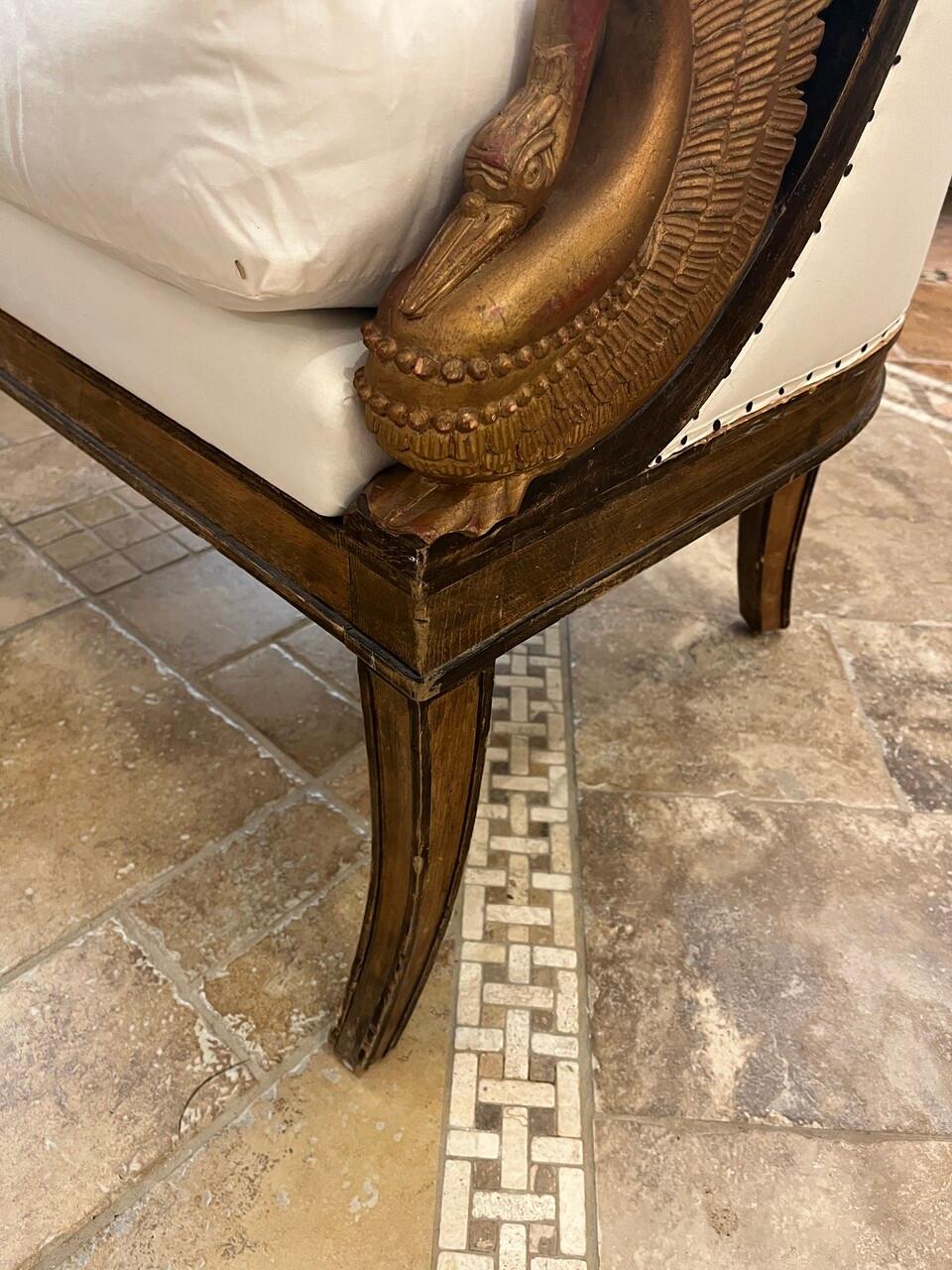 French Bergere Chair with Gilt Carved Swans In Good Condition In Houston, TX