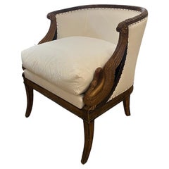 French Bergere Chair with Gilt Carved Swans