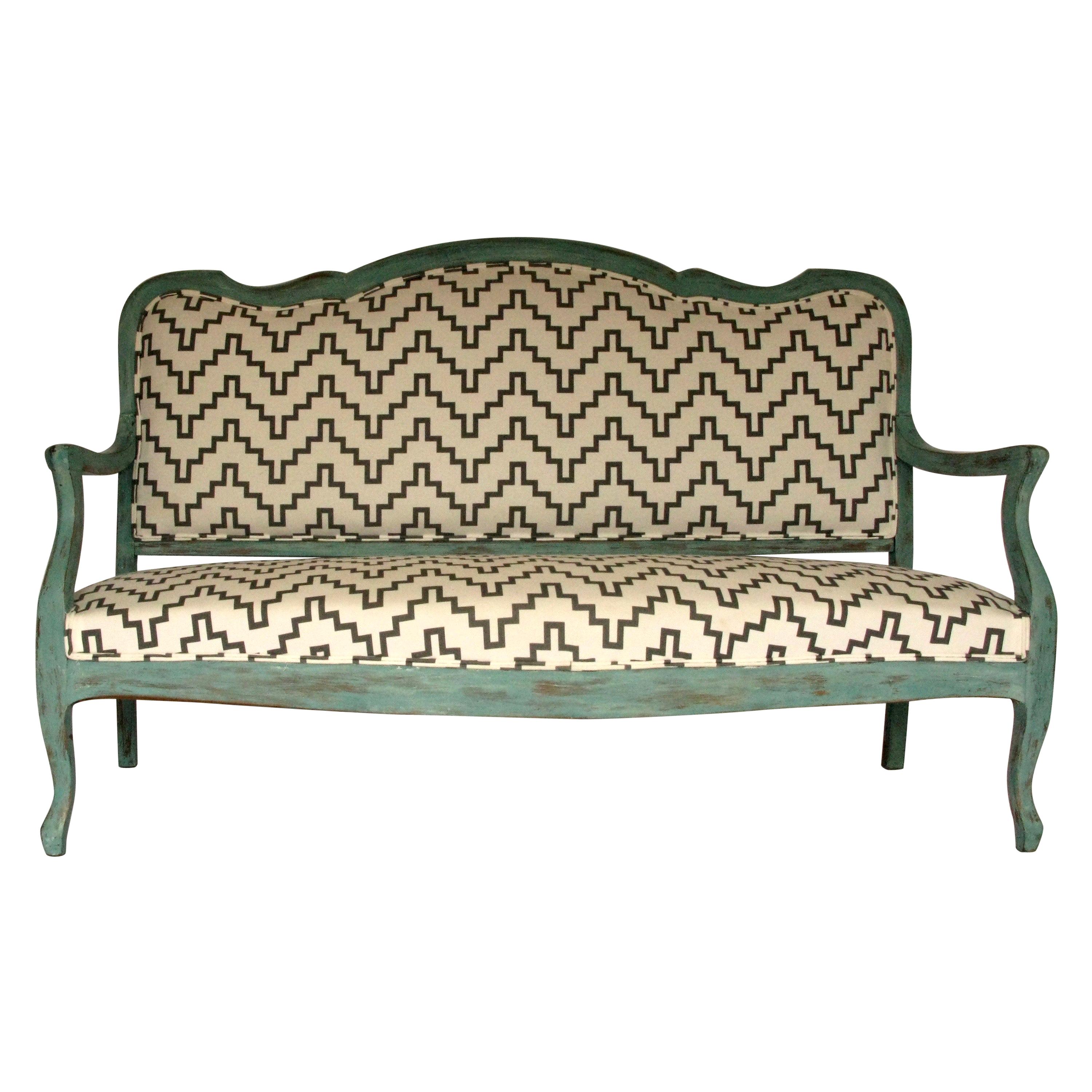 French Bergère Sofa 19th Century Painted French Sofa, Bench, Table Sofa, Painted