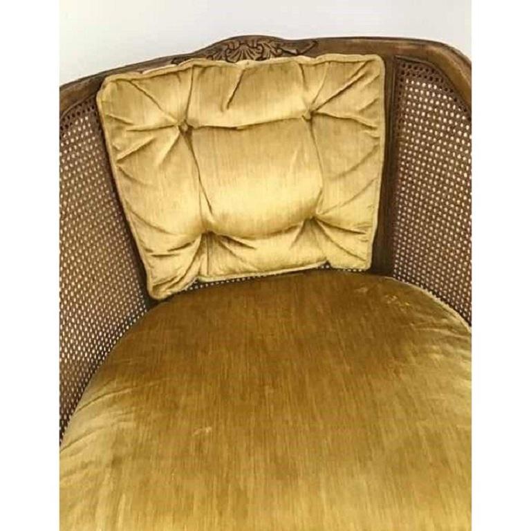 French Bergere Walnut Caned and Upholstered Chair in Mustard Velvet In Good Condition For Sale In Germantown, MD
