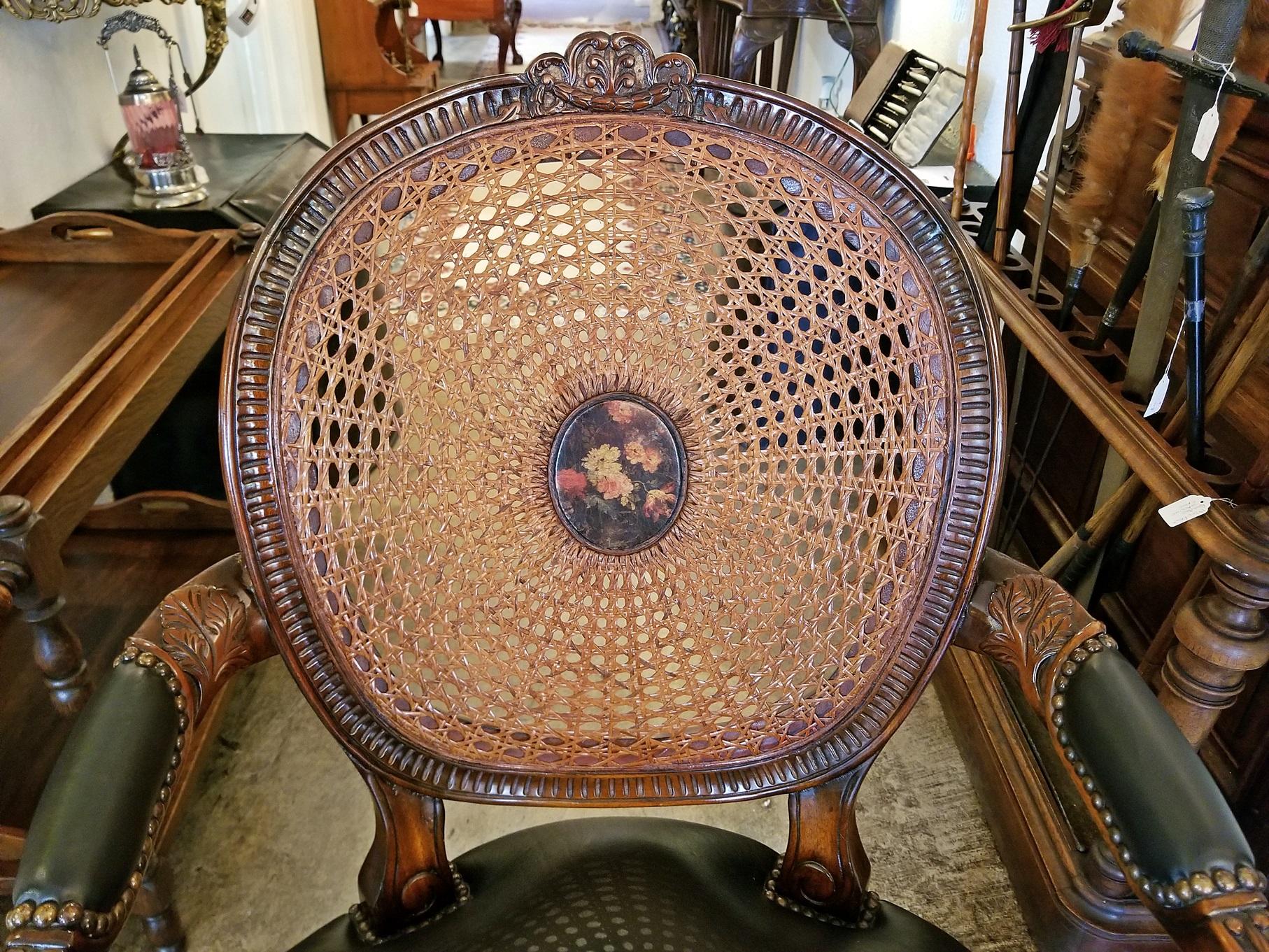 Presenting an beautiful 20th century French cane backed Bergiere chair by Theodore Alexander of NY.

Firstly, in this industry there are 4 categories:- (1) Original period antiques, (2) “Fakes” which are made to deceive, (3) ‘Reproductions’ which
