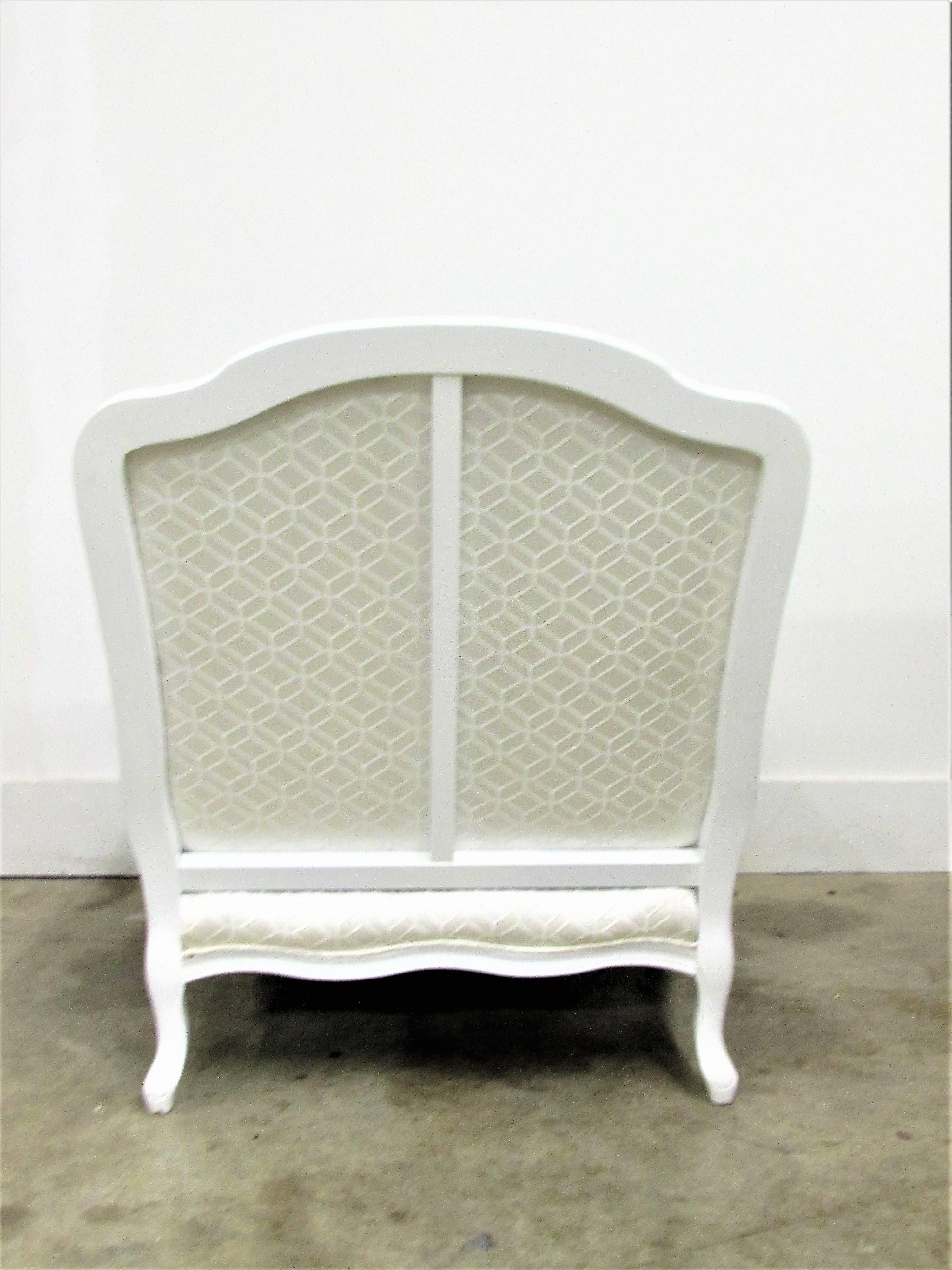 Unknown Pair of French Bergère Armchairs in White Lacquer and Designers Guild Jacaranda For Sale