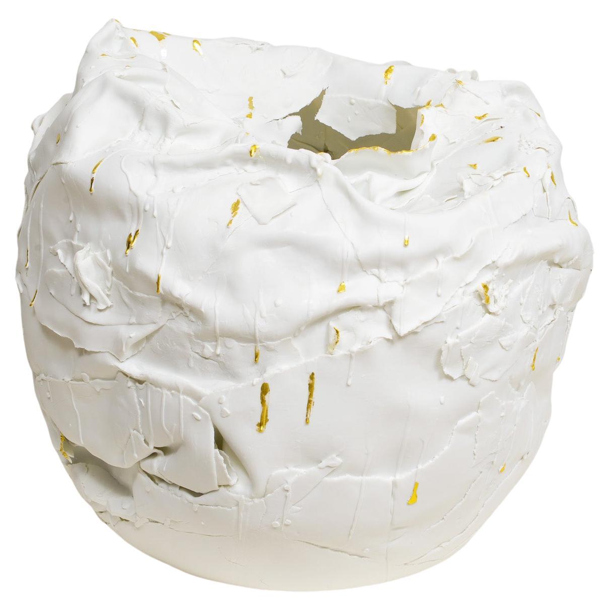 French Bespoke Sculptural Vase with Gold by Ceramicist Dora Stanczel