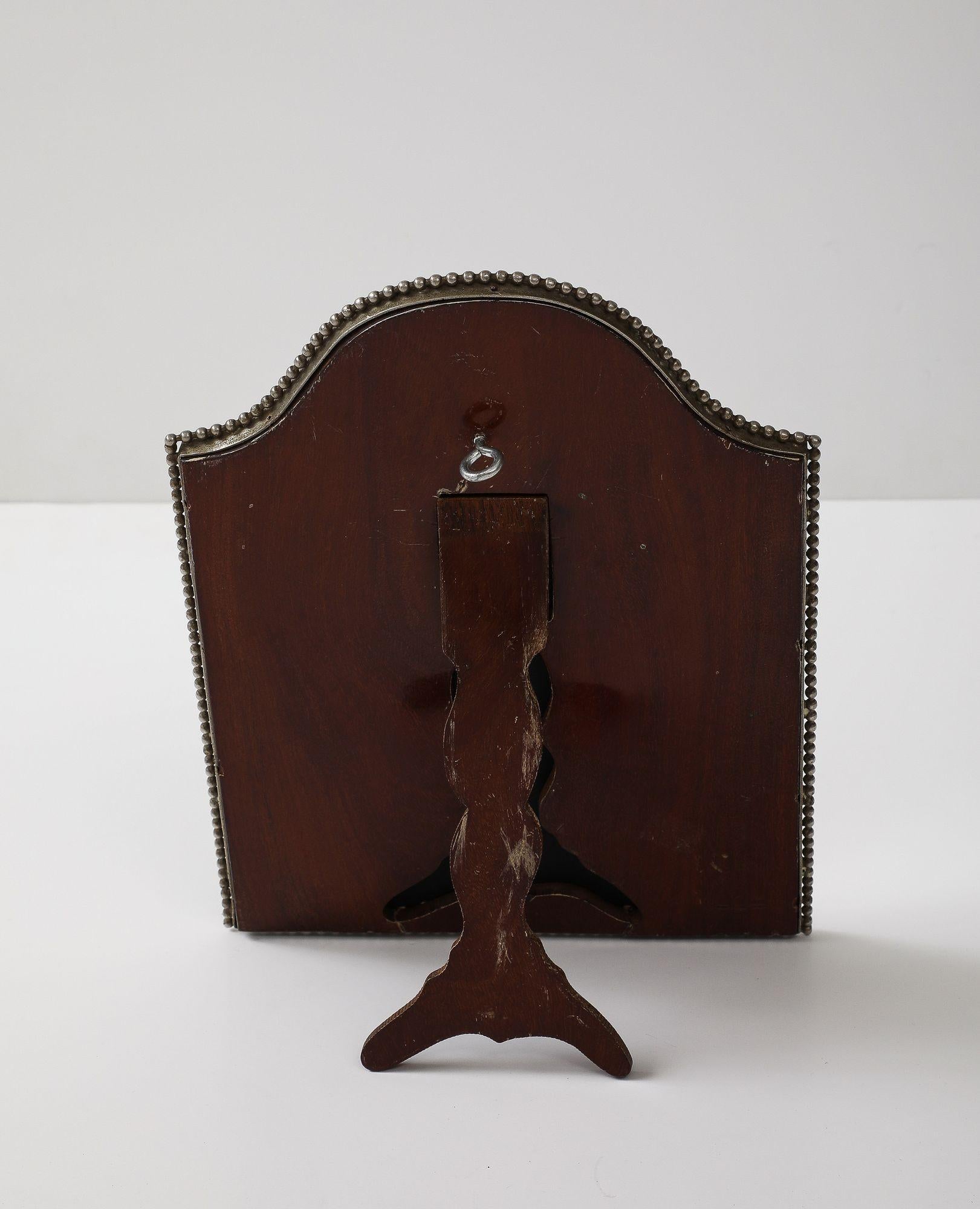 French Beveled and Etched Vanity / Table Mirror in Silver Plated Beaded Frame For Sale 3