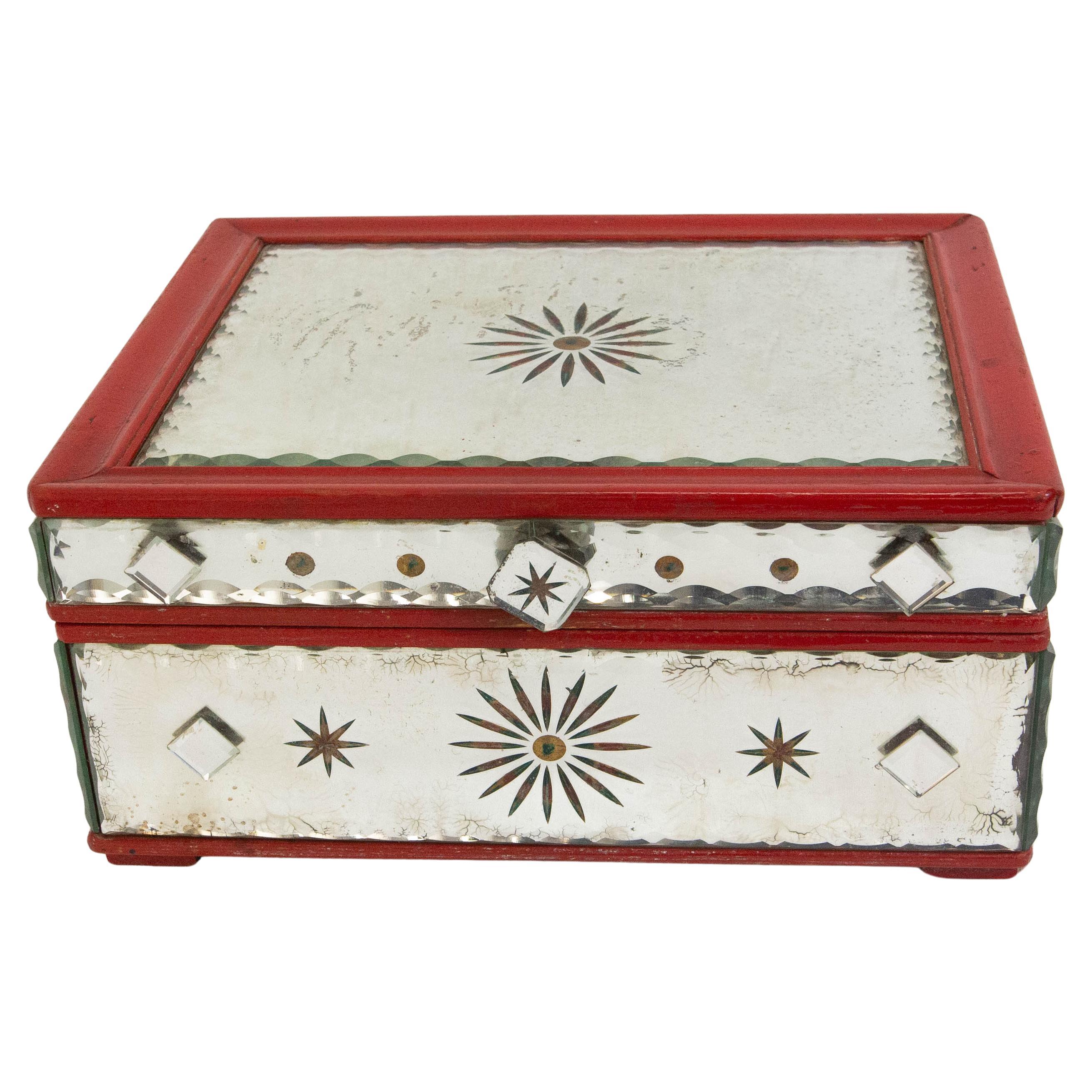 French Beveled Glass Underglaze Painting Box, circa 1950 For Sale