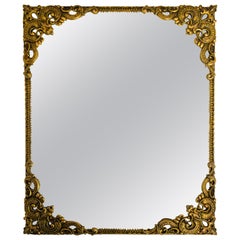 French Beveled Mirror with Brass Frame Arabesques Plants Decoration Midcentury