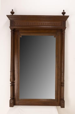 French Beveled Mirror with Colonnettes Oak Frame L XVI Style, Late 19th Century