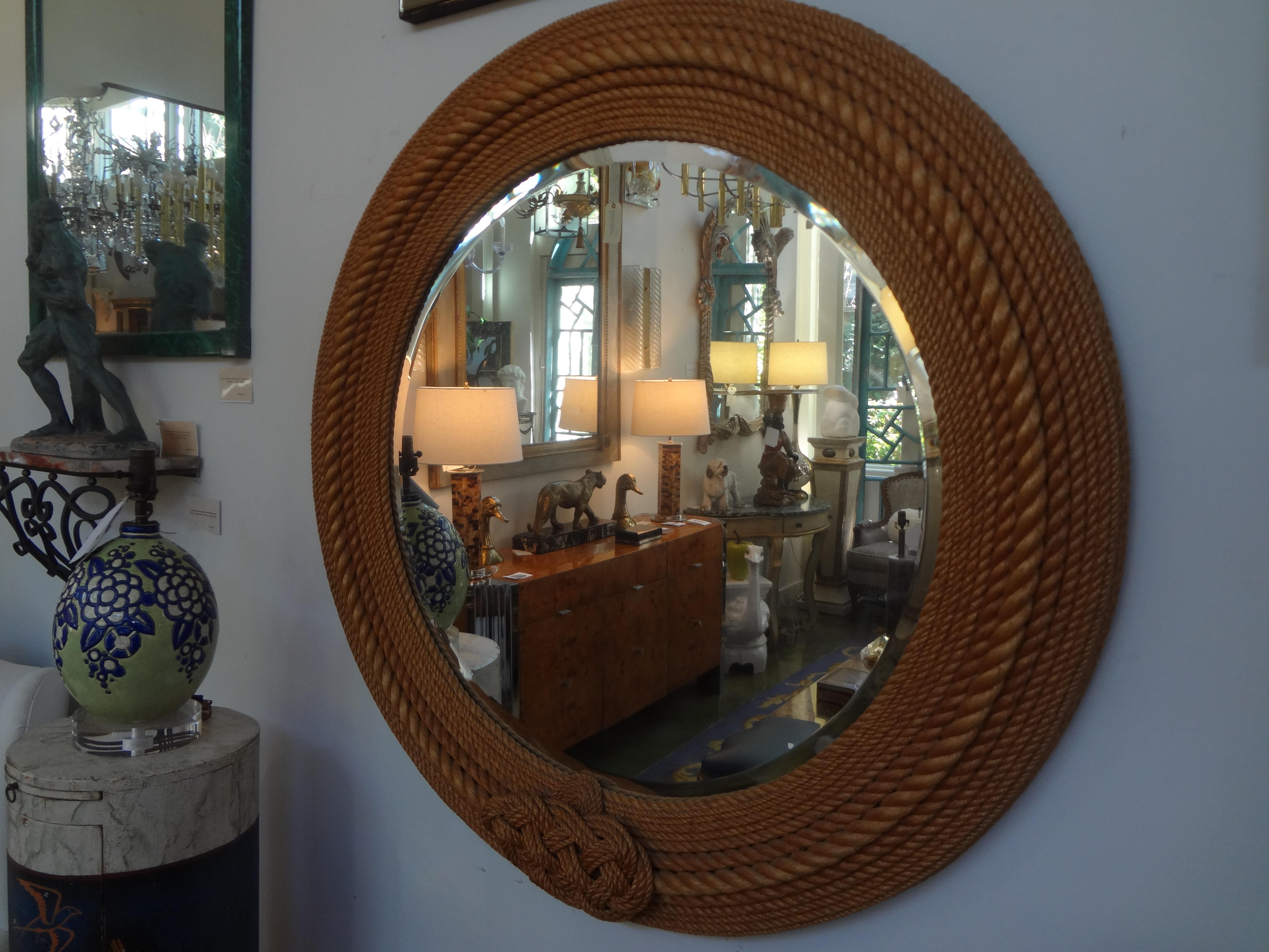 Mid-20th Century French Round Rope Beveled Mirror by Audoux & Minet