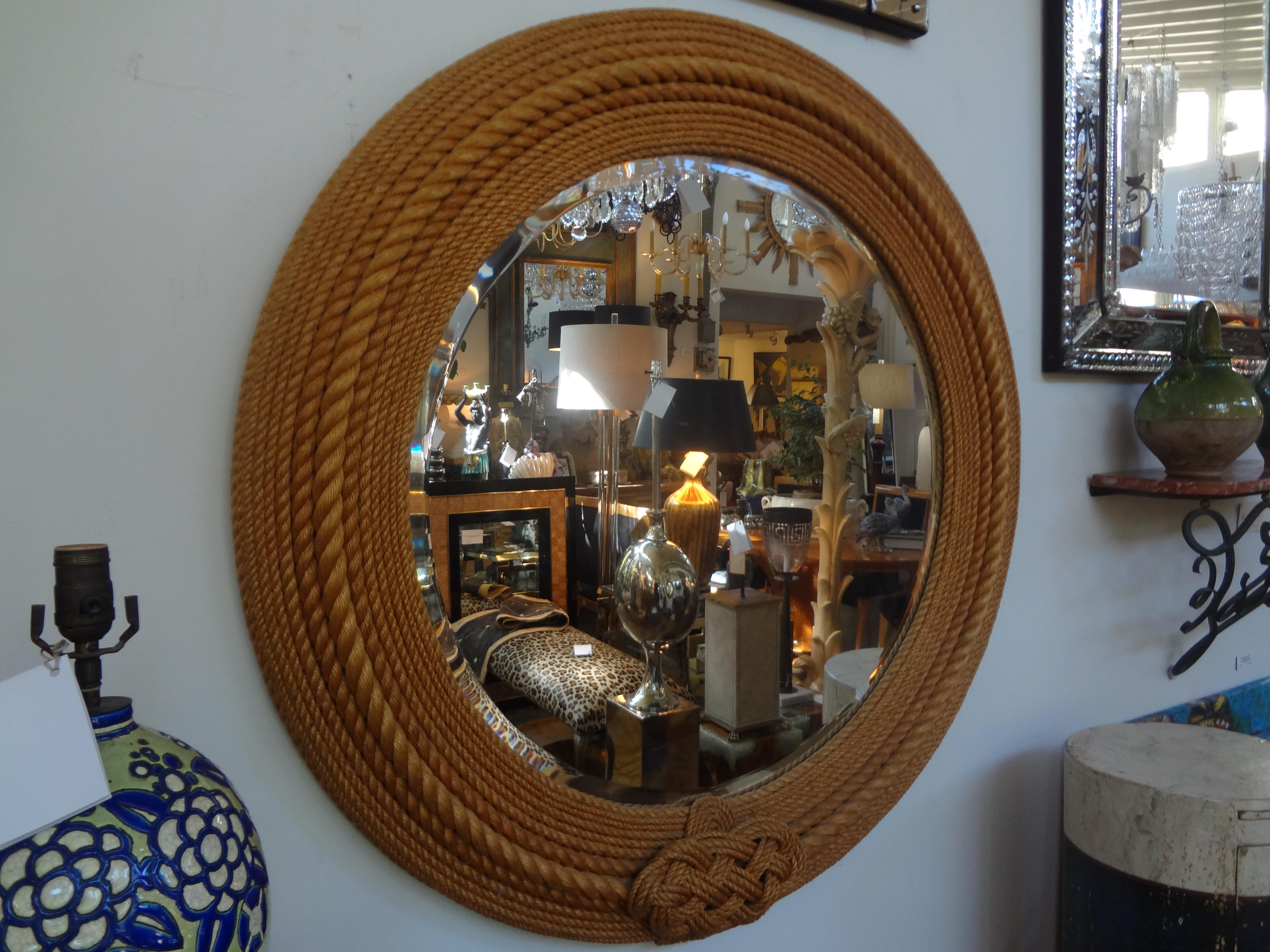 French Round Rope Beveled Mirror by Audoux & Minet 1
