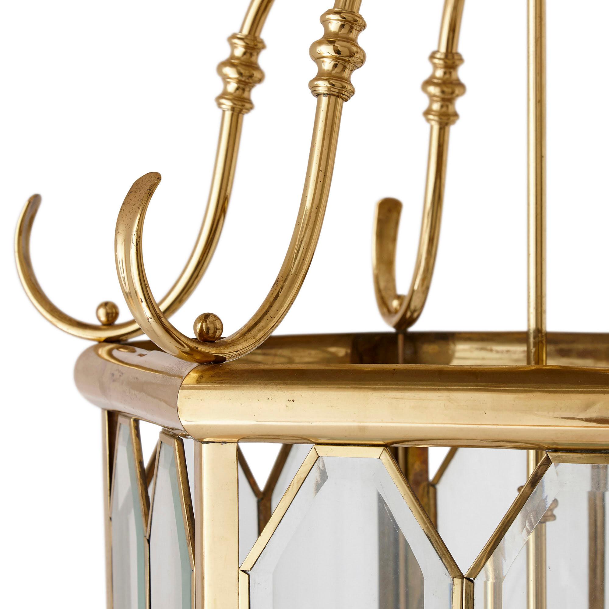 Neoclassical French Beveled Glass and Brass Lantern For Sale