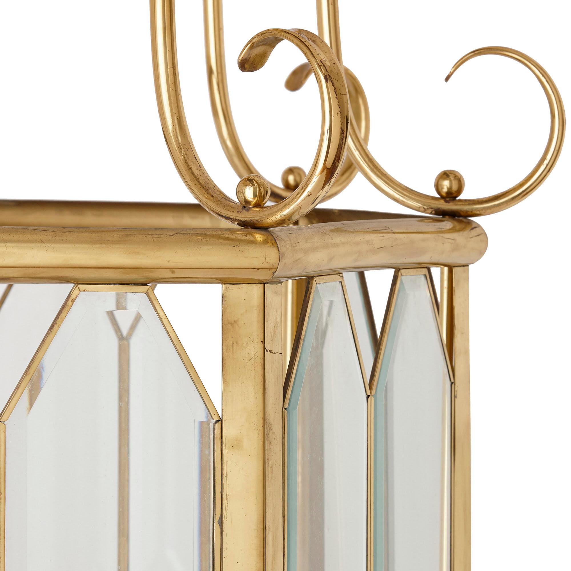 20th Century French Bevelled Glass and Polished Brass Lantern For Sale