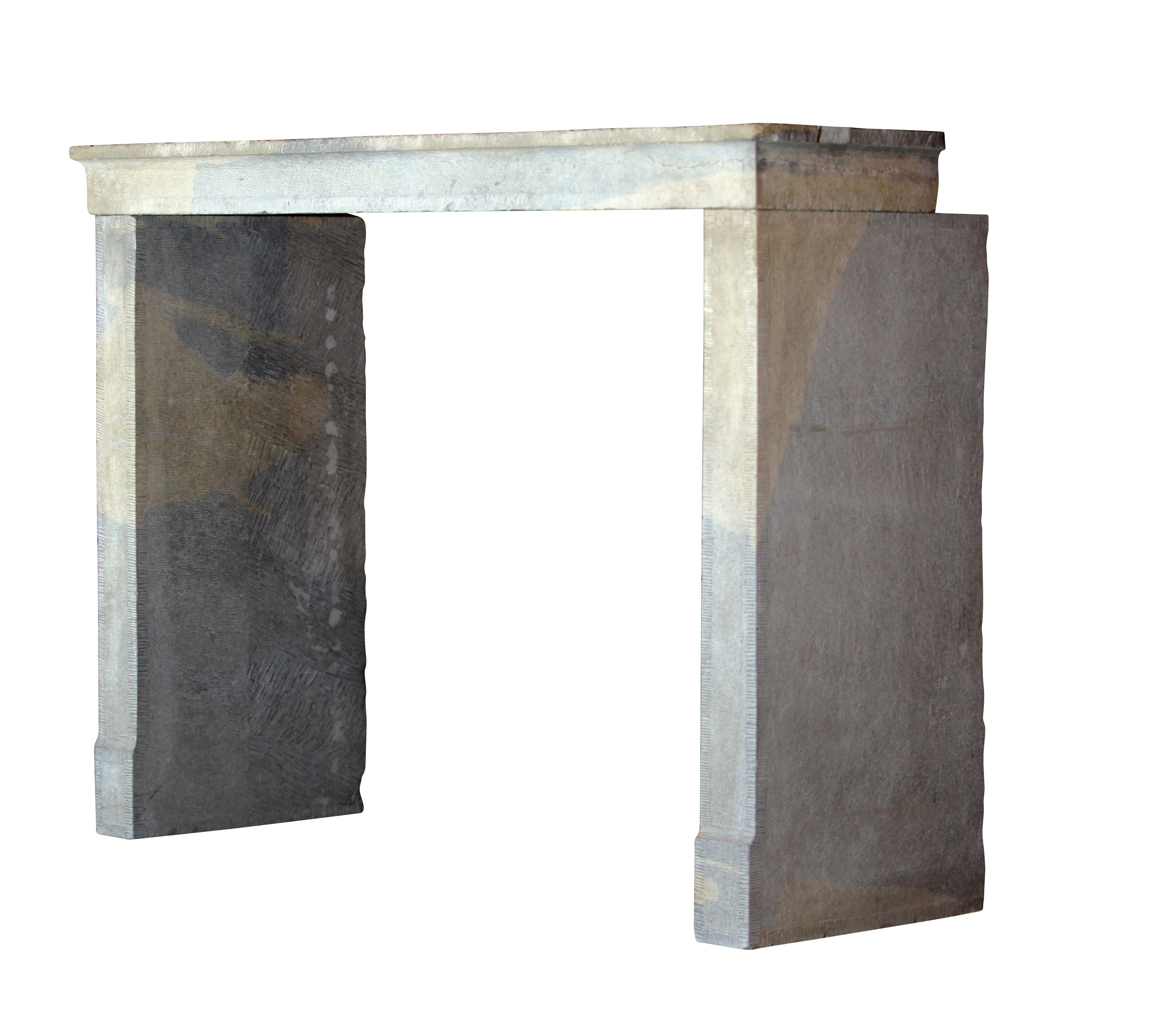 French Bicolor Timeless Rustic Limestone Fireplace Surround In Good Condition In Beervelde, BE