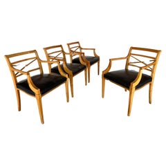 Used French Biedermeier Leather Office, Side or Dining Armchairs - Set of 4