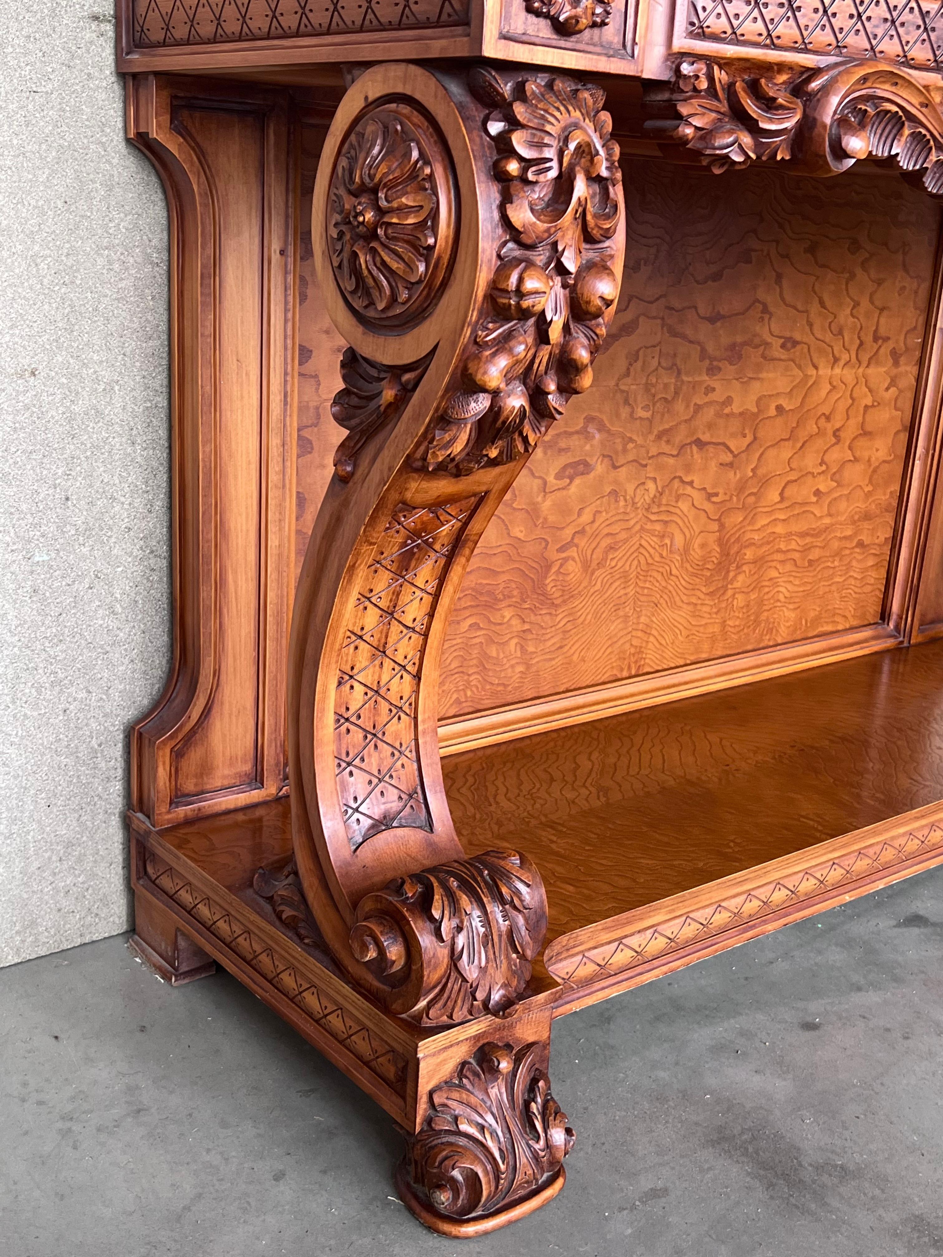 French Biedermeier Mahogany Carved Console Table with Drawer For Sale 4